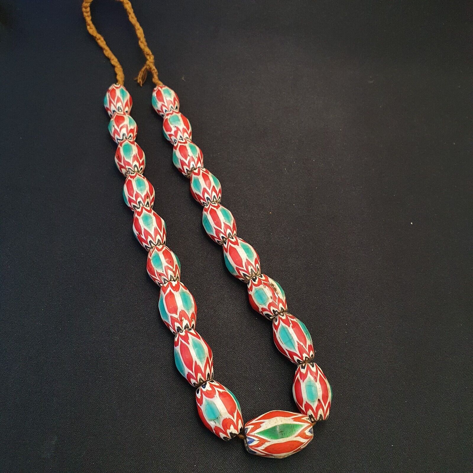 Antique Venetian inspired Trade African green Glass Chevron Beads 18mmx 24mm