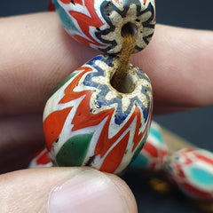 Antique Venetian inspired Trade African green Glass Chevron Beads 18mmx 24mm