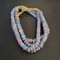 Vintage Venetian African Style Blue Glass Chevron 11mm Beads Long Strand