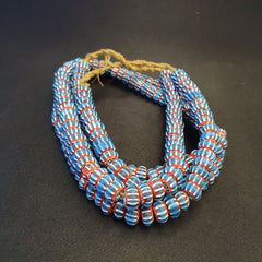 Vintage Venetian African Style Blue Glass Chevron 11mm Beads Long Strand