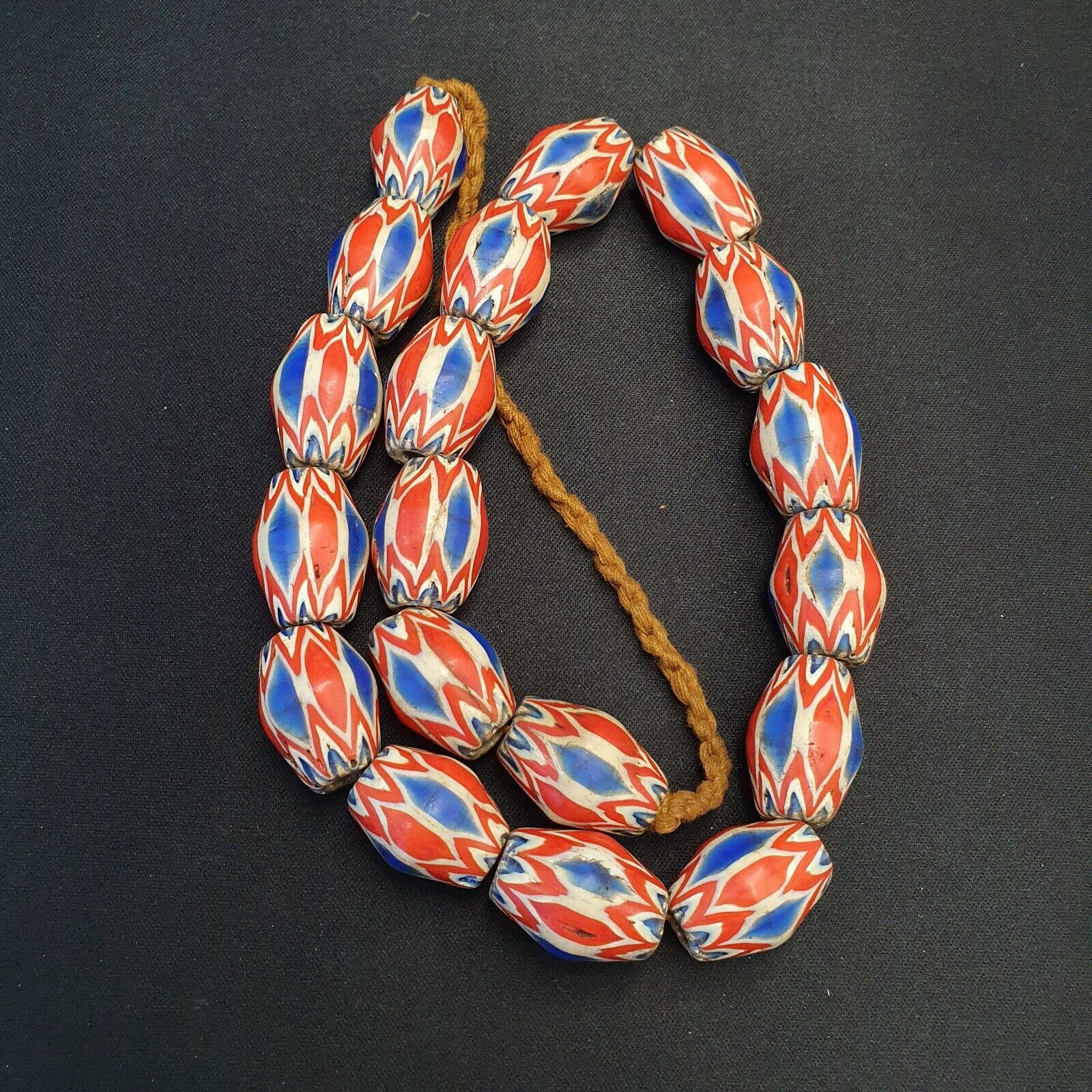 Antique Venetian inspired Trade African Blue Glass Chevron Beads 18mmx 24mm