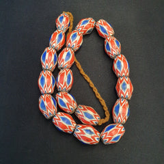 Antique Venetian inspired Trade African Blue Glass Chevron Beads 18mmx 24mm