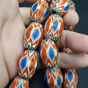East Oasis Antique Venetian Inspired Blue Glass Chevron Trade Beads 18mm x 24mm
