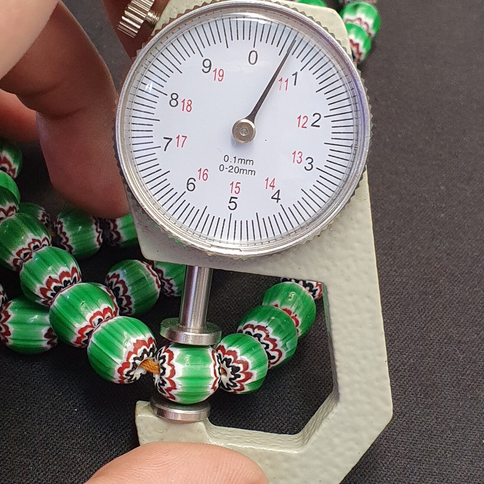 Vintage Venetian African Style Green Glass Chevron 10mm Beads Long Strand