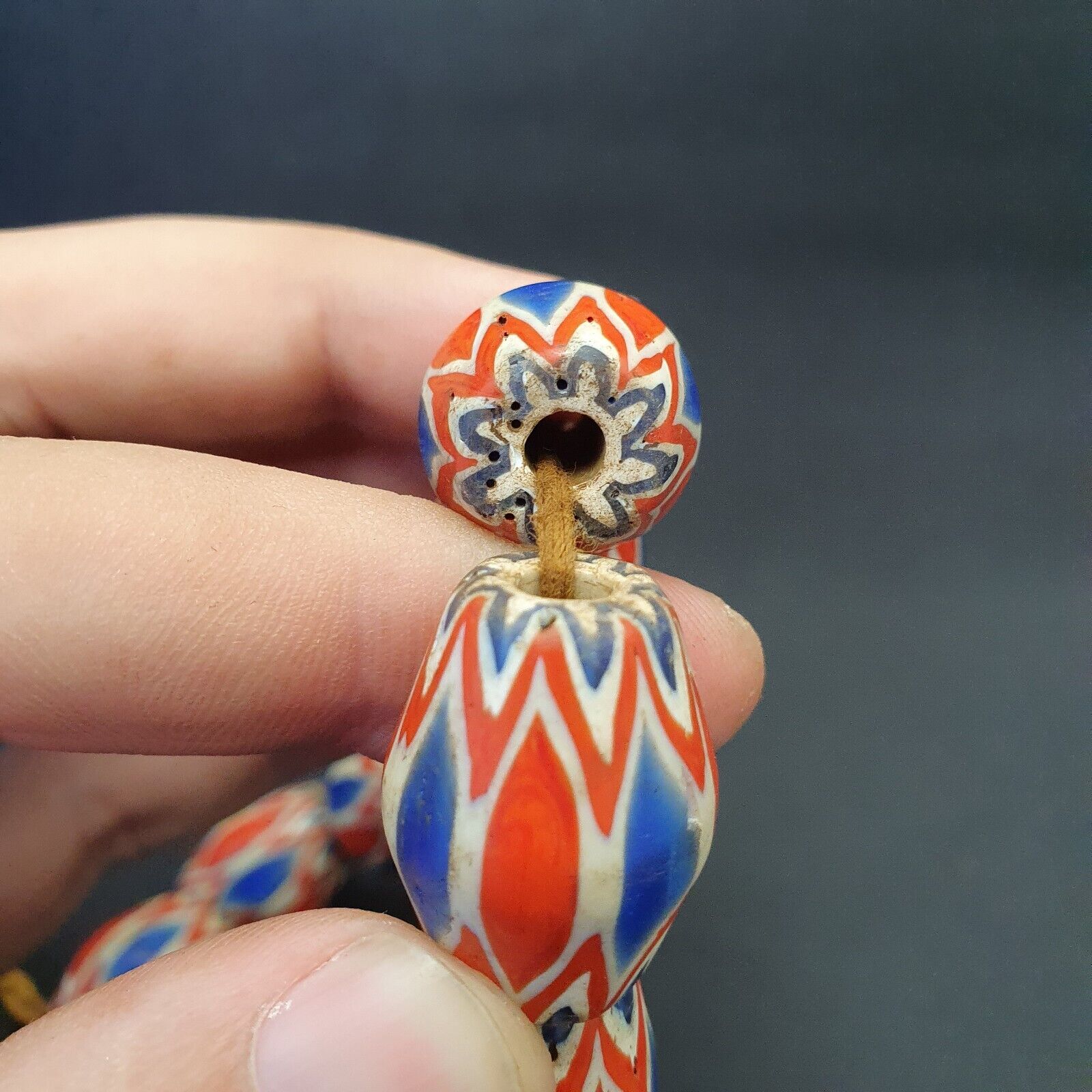 Antique Venetian inspired Trade African Blue Glass Chevron Beads 18mmx 24mm