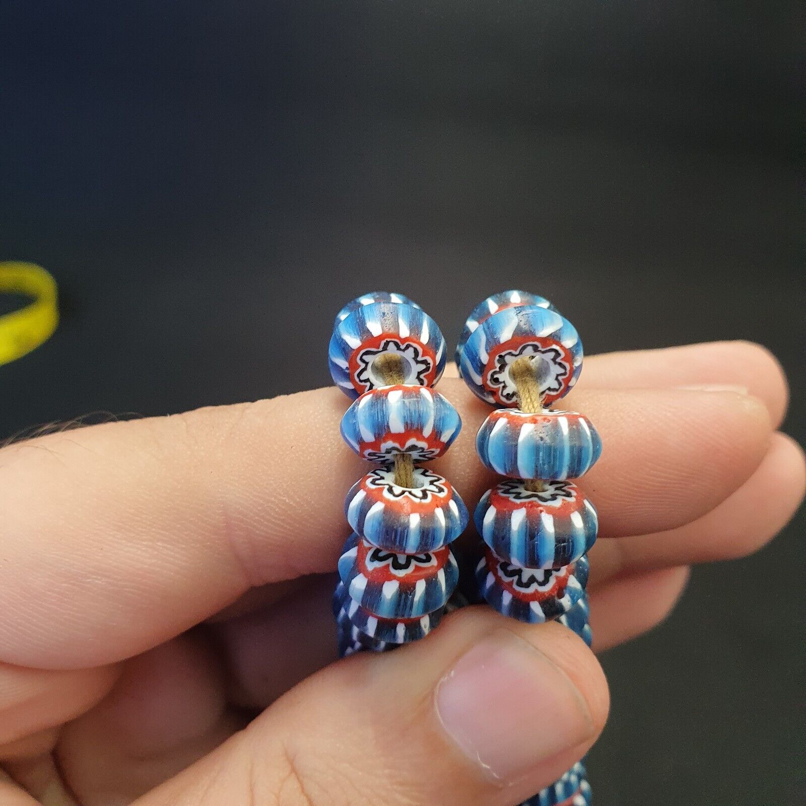 Vintage Venetian African Style Blue Glass Chevron 11mm Beads Long Strand