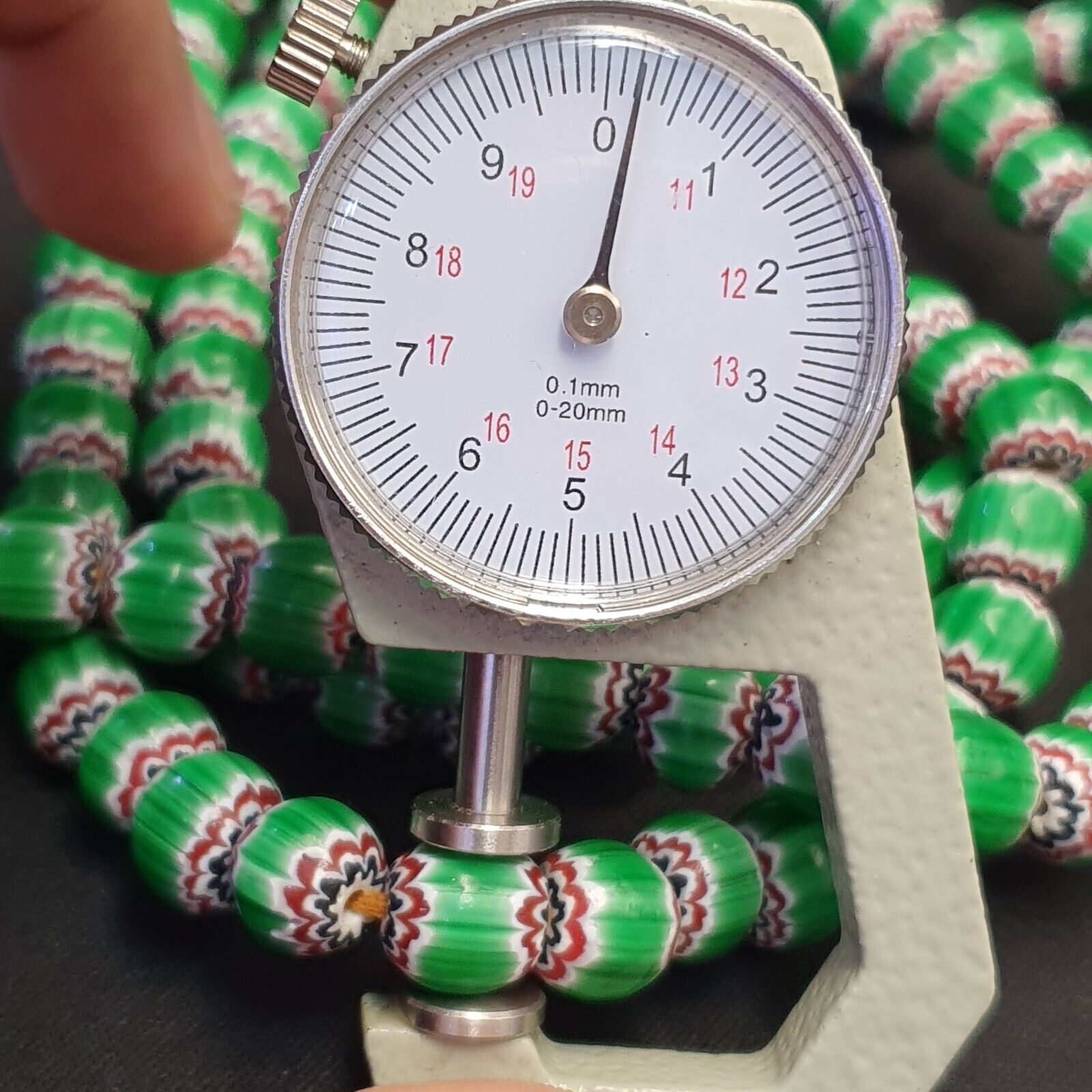 Vintage Venetian African Style Green Glass Chevron 10mm Beads Long Strand