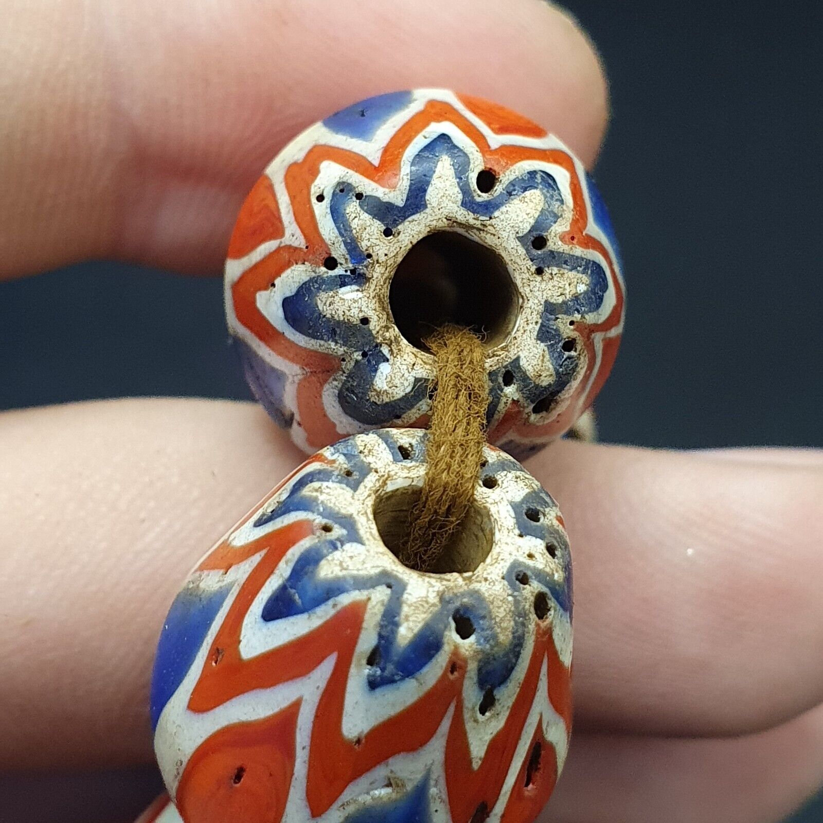 Antique Venetian inspired Trade African Blue Glass Chevron Beads 18mmx 24mm