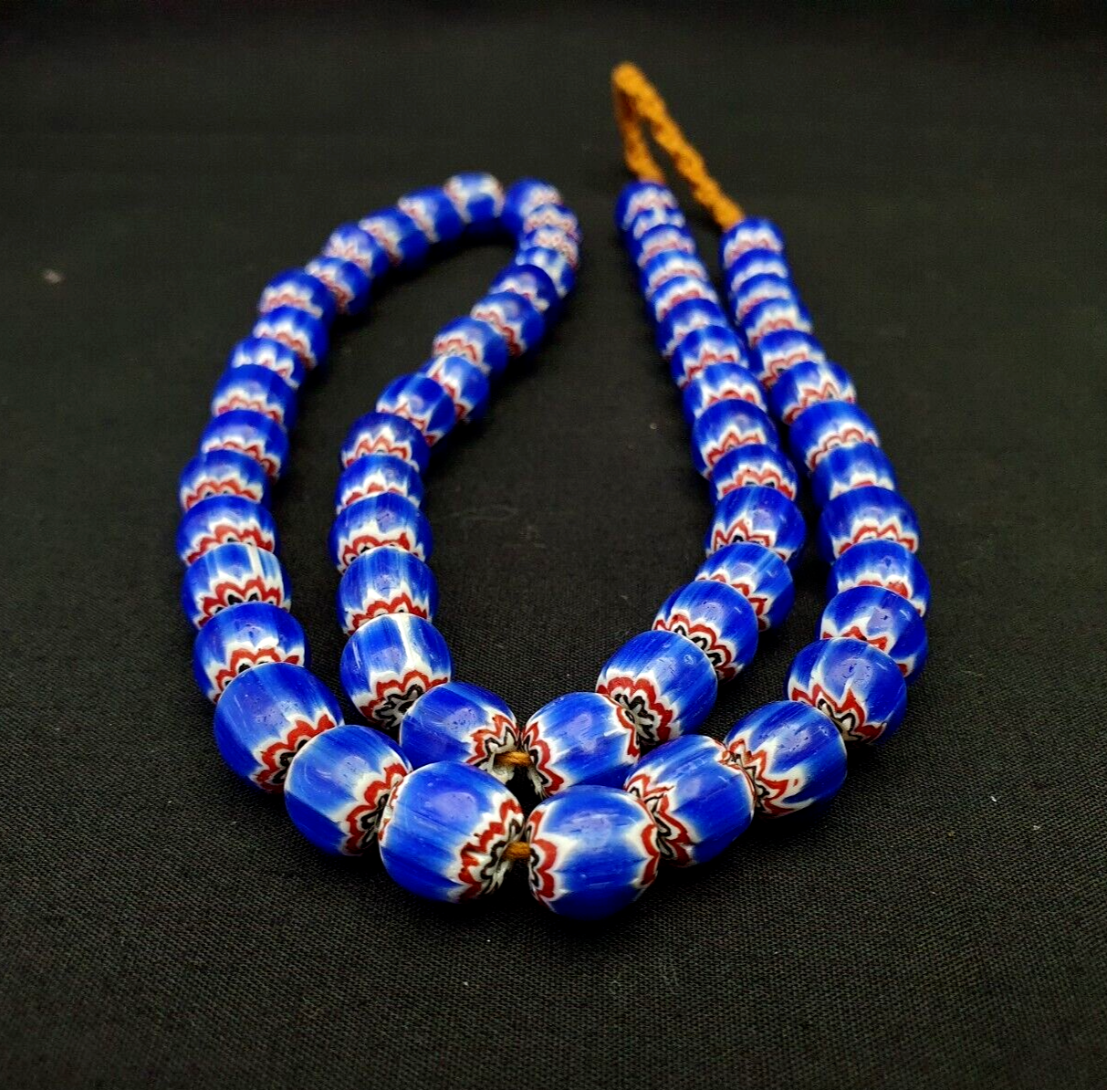 Vintage Venetian Trade Style beads Old multi Glass Chevron Beads Strand 9mm