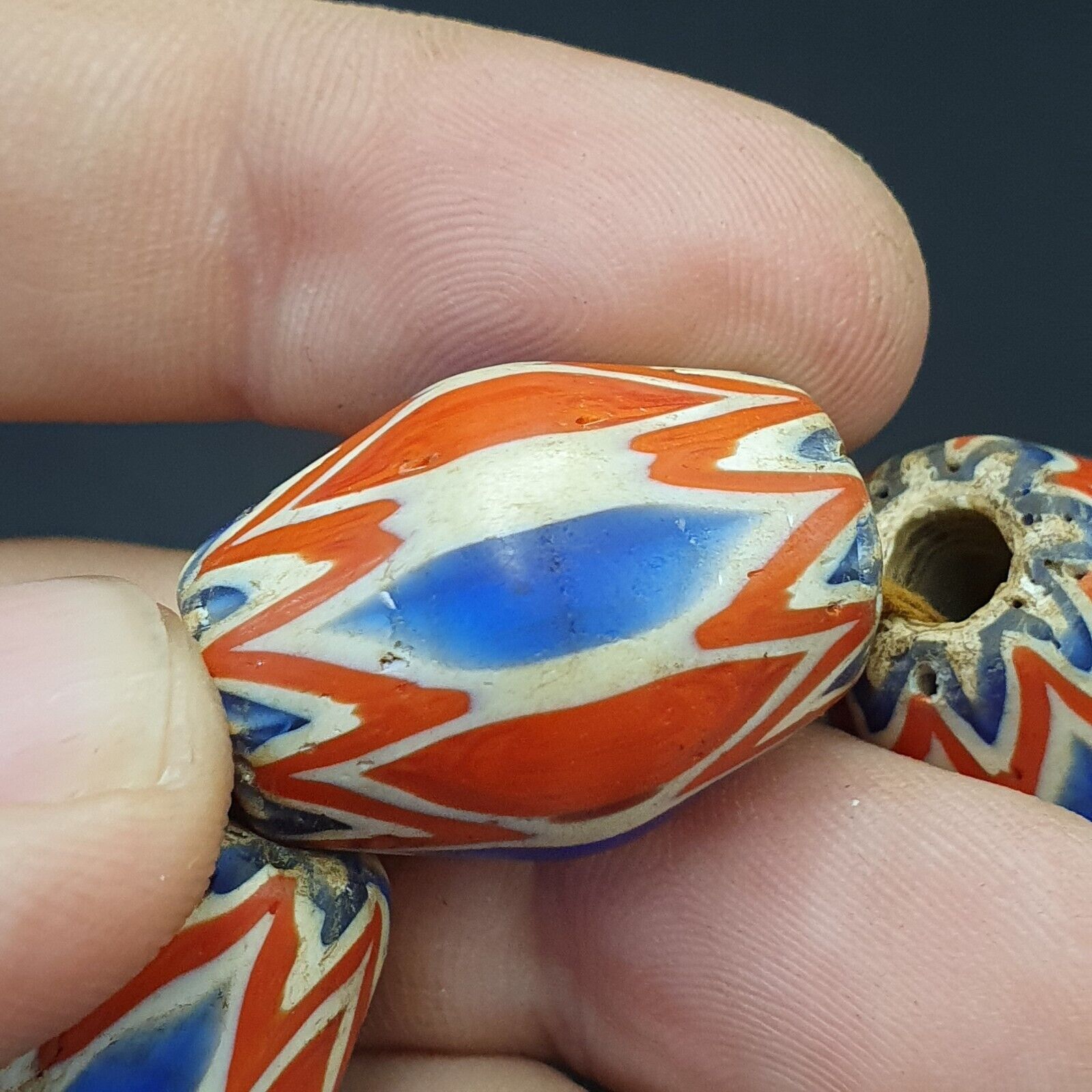 Antique Venetian inspired Trade African Blue Glass Chevron Beads 18mmx 24mm