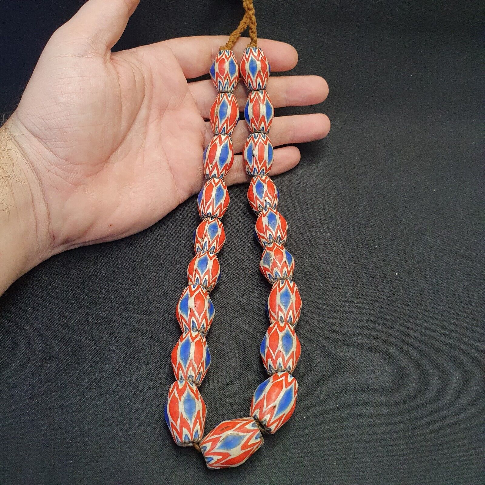 Antique Venetian inspired Trade African Blue Glass Chevron Beads 18mmx 24mm