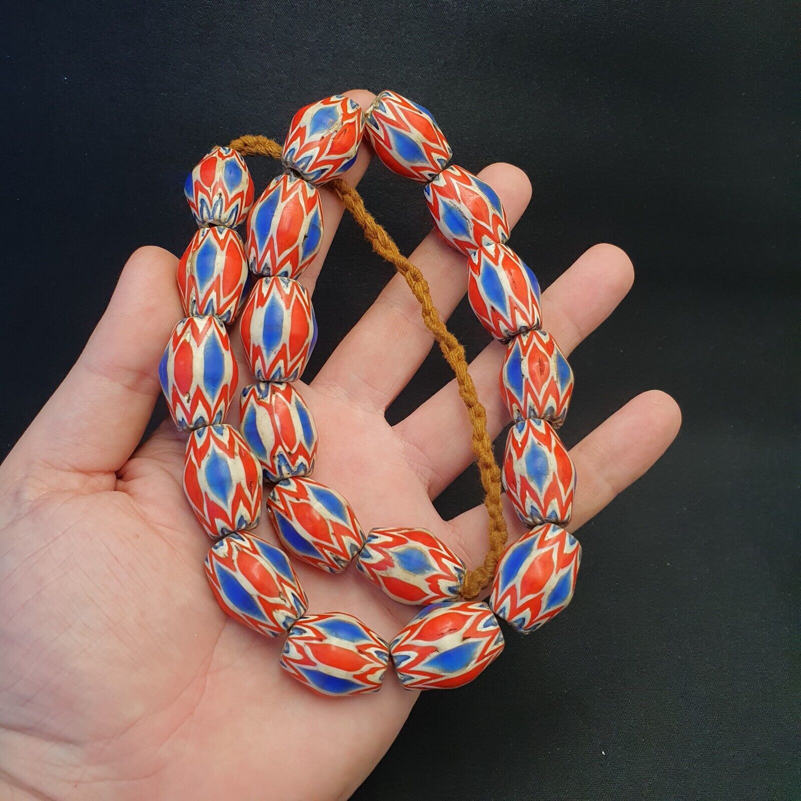 Antique Venetian inspired Trade African Blue Glass Chevron Beads 18mmx 24mm