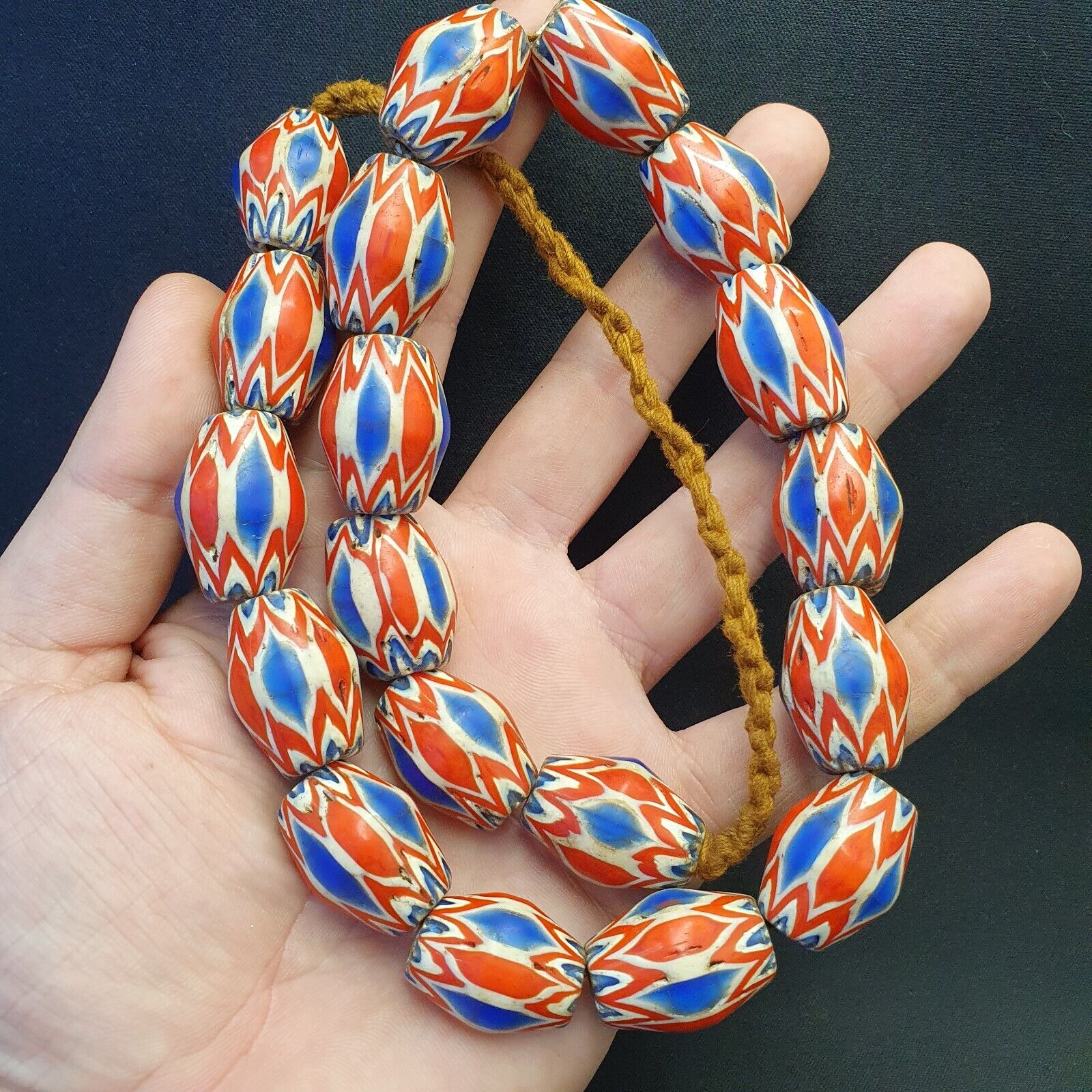 Antique Venetian inspired Trade African Blue Glass Chevron Beads 18mmx 24mm