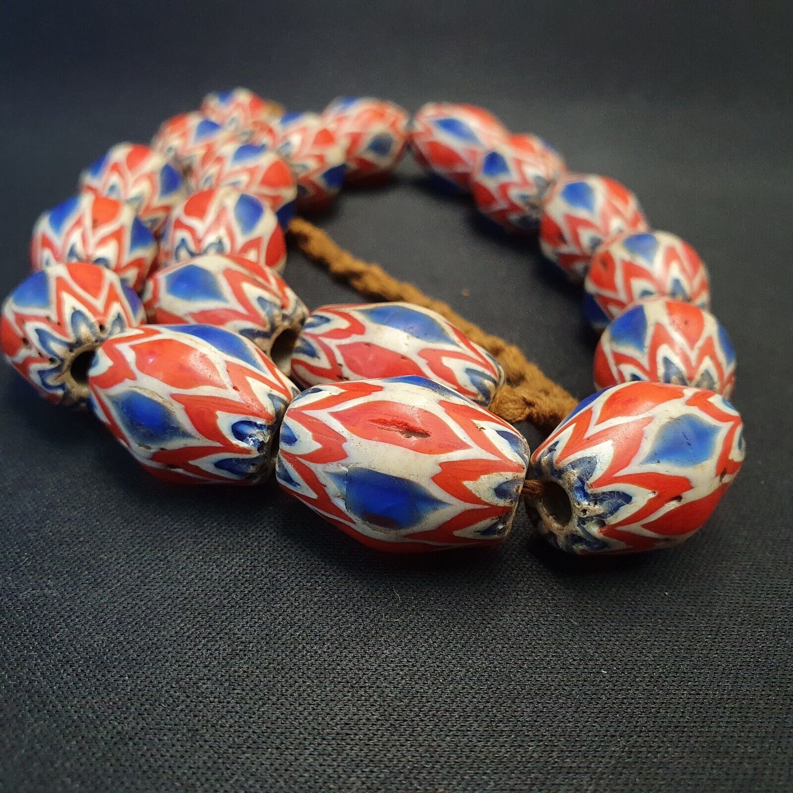 Antique Venetian inspired Trade African Blue Glass Chevron Beads 18mmx 24mm