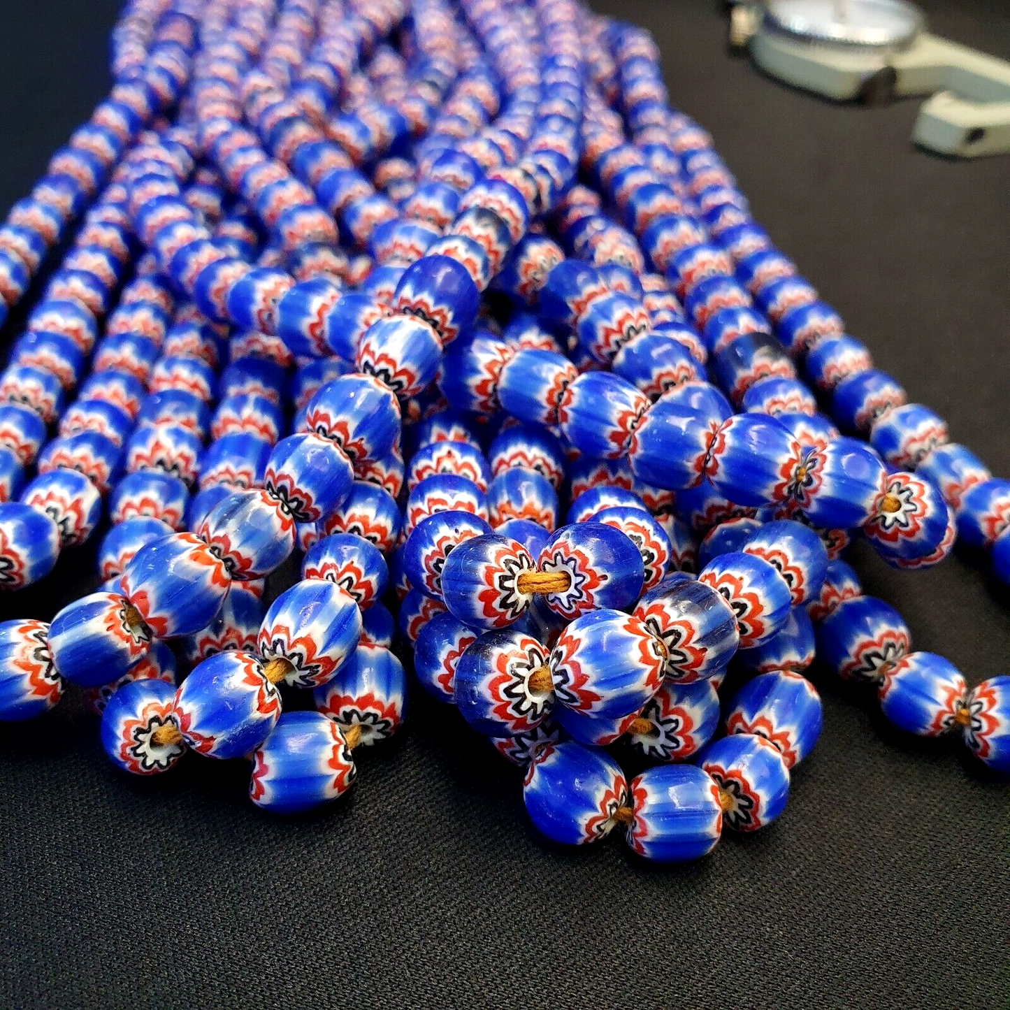 Vintage Venetian Trade Style beads Old multi Glass Chevron Beads Strand 9mm
