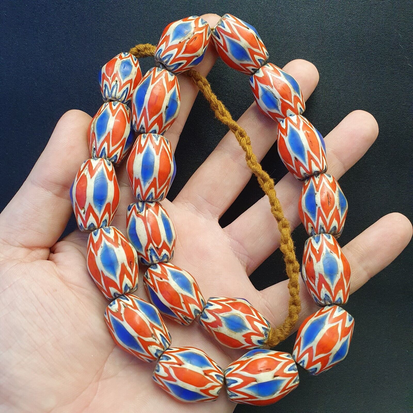 Antique Venetian inspired Trade African Blue Glass Chevron Beads 18mmx 24mm