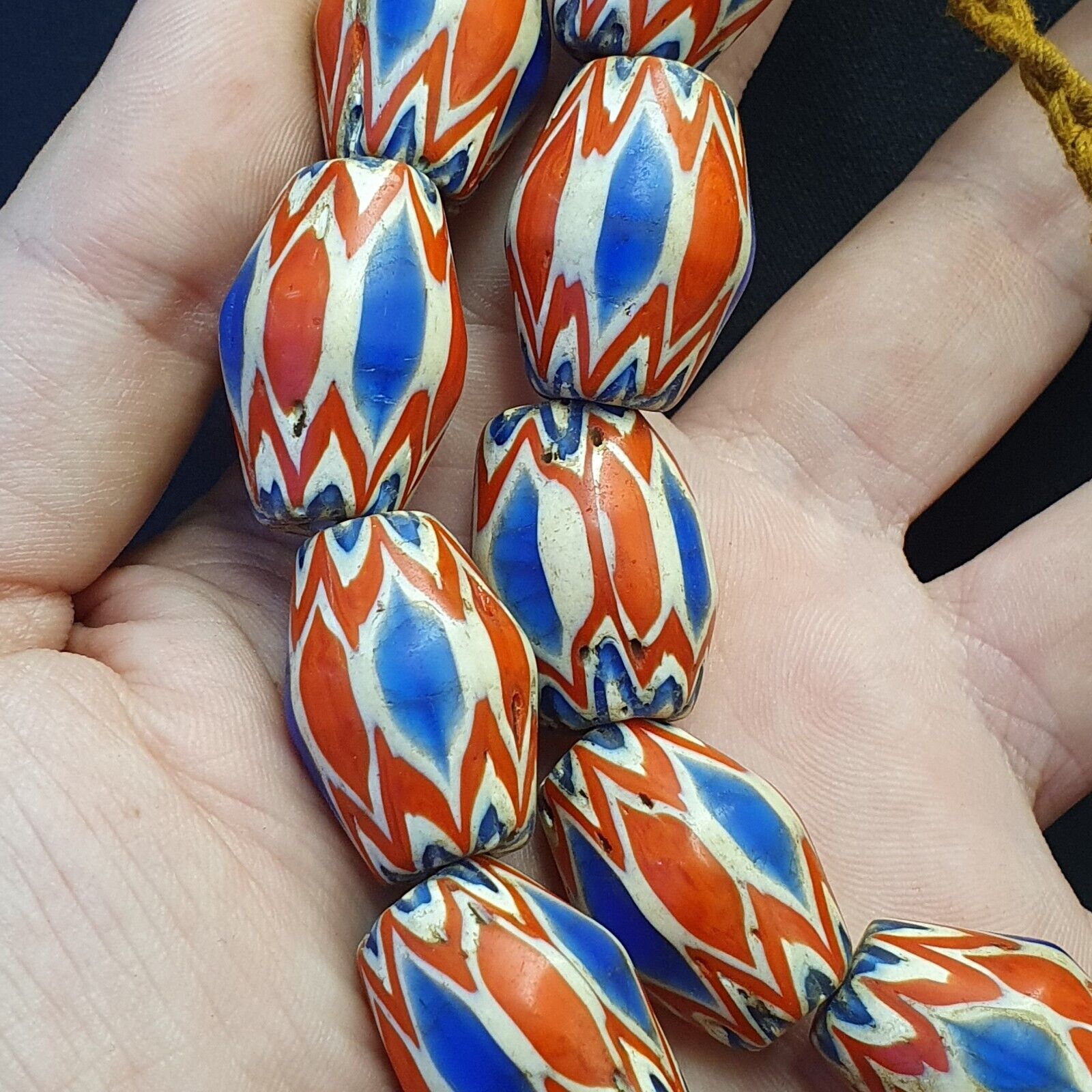 Antique Venetian inspired Trade African Blue Glass Chevron Beads 18mmx 24mm