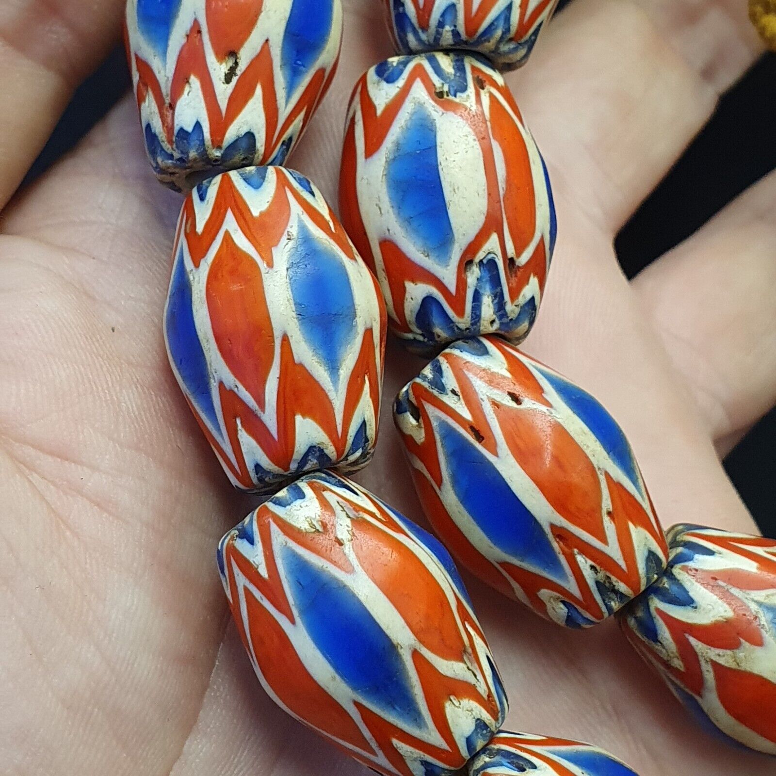 Antique Venetian inspired Trade African Blue Glass Chevron Beads 18mmx 24mm