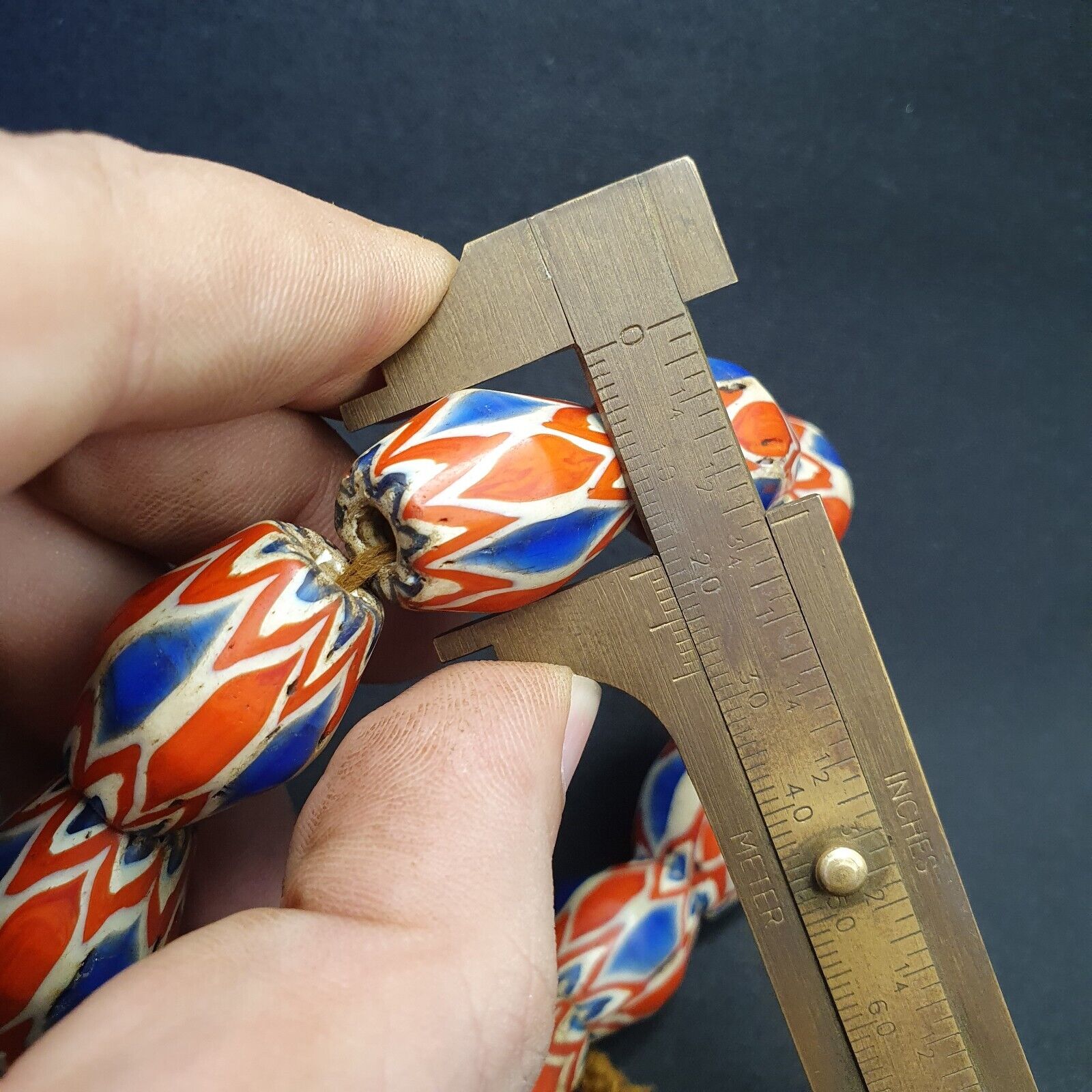 Antique Venetian inspired Trade African Blue Glass Chevron Beads 18mmx 24mm