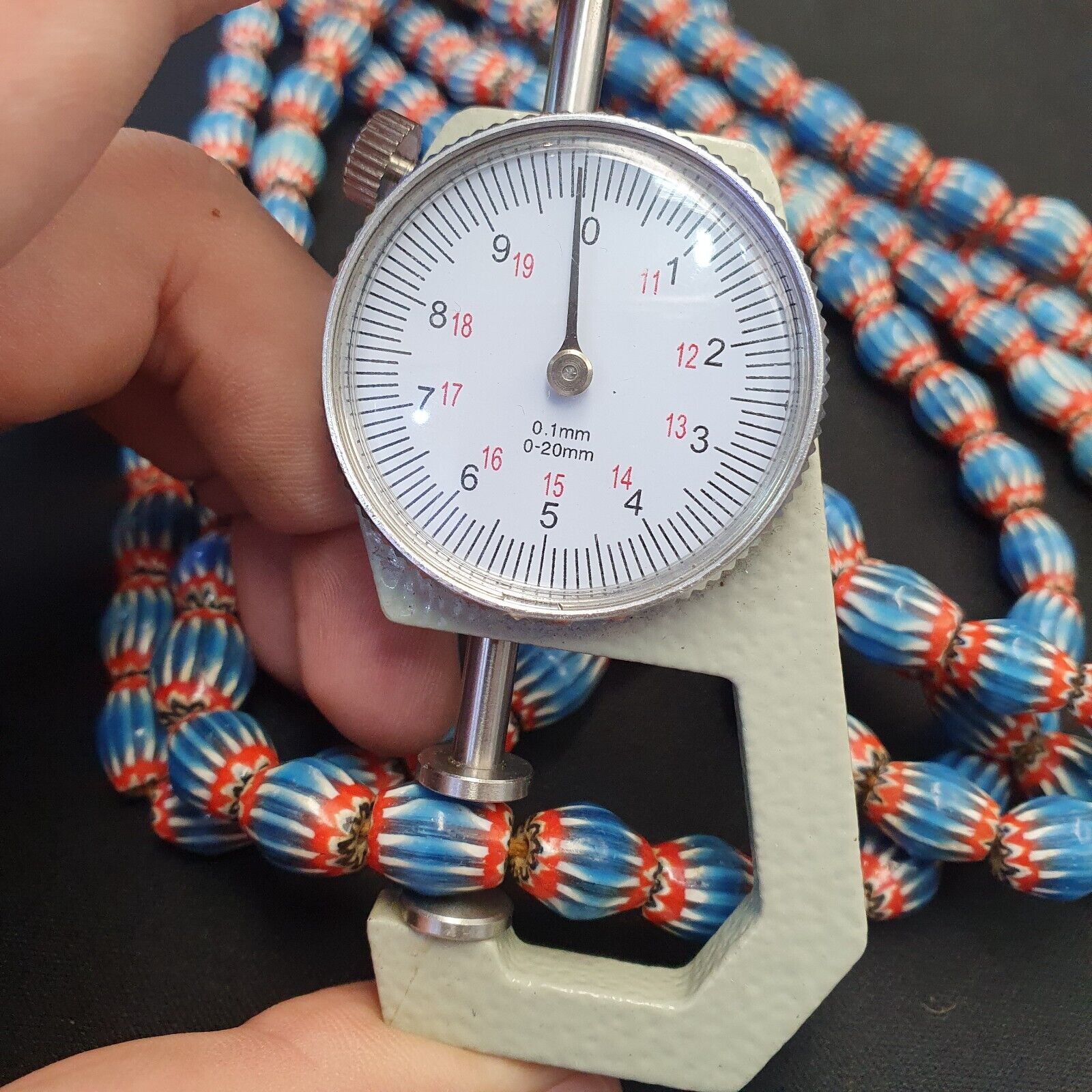 Vintage Venetian African Style Blue Glass Chevron 10mmx12mm Beads Long Strand