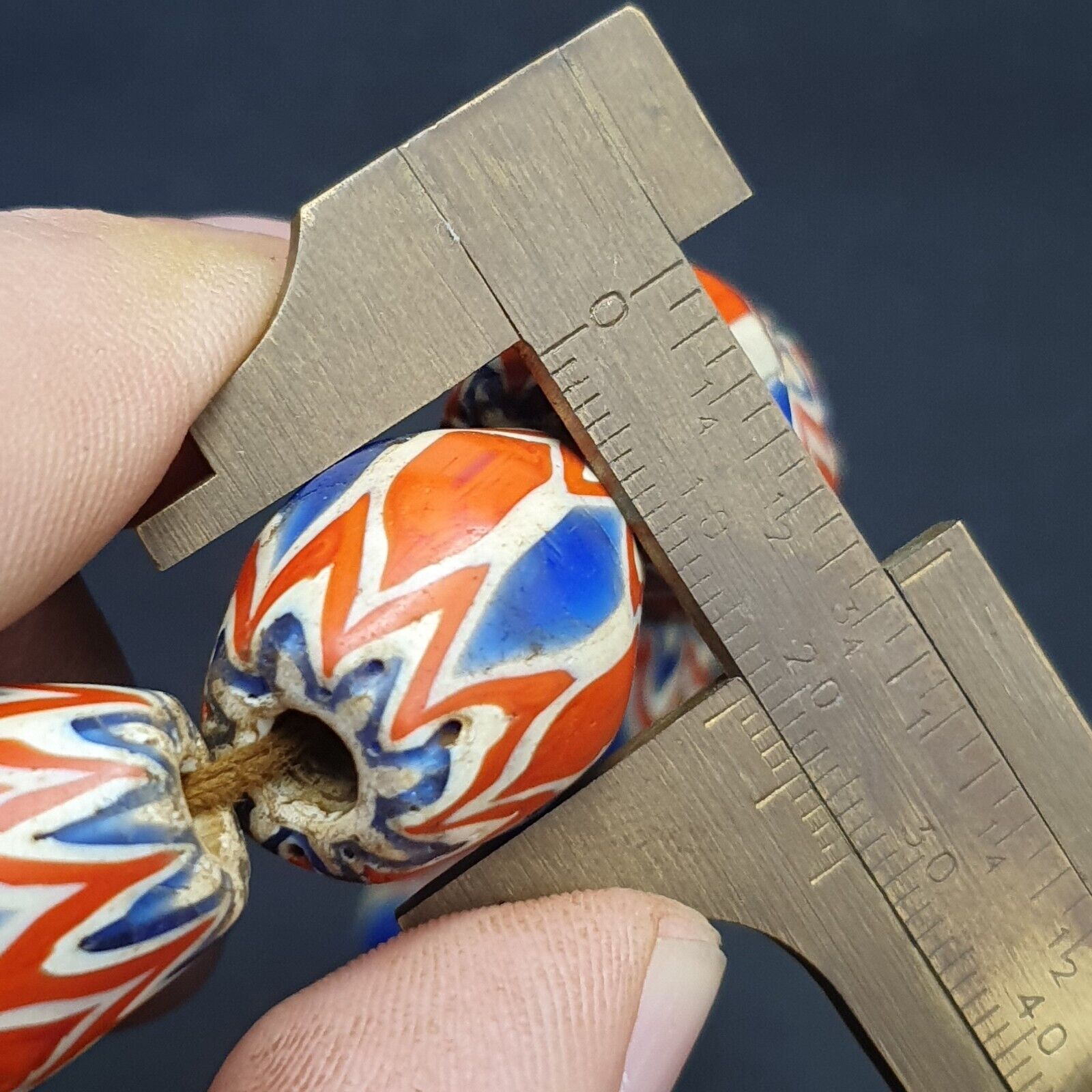 Antique Venetian inspired Trade African Blue Glass Chevron Beads 18mmx 24mm