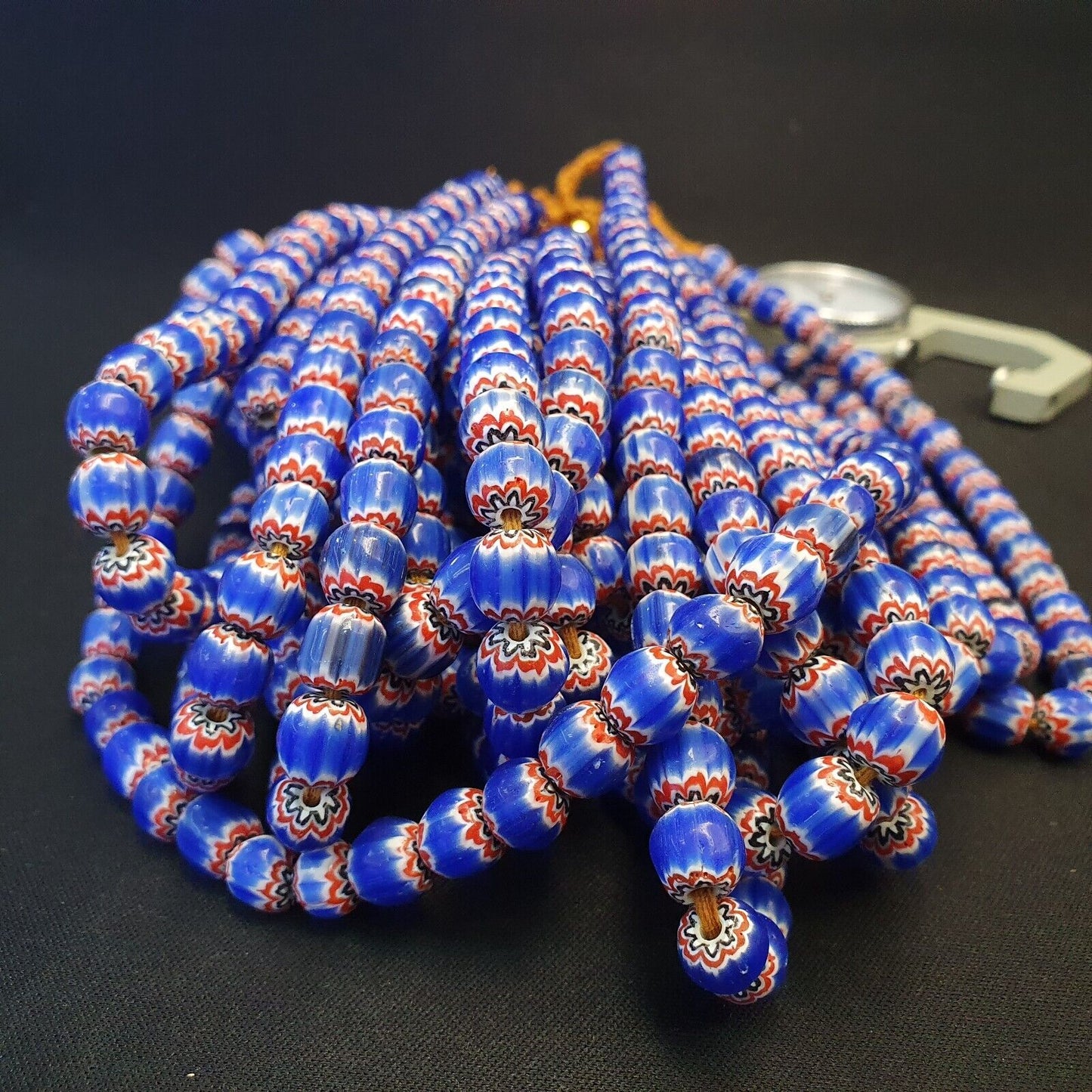 Vintage Venetian Trade Style beads Old multi Glass Chevron Beads Strand 9mm