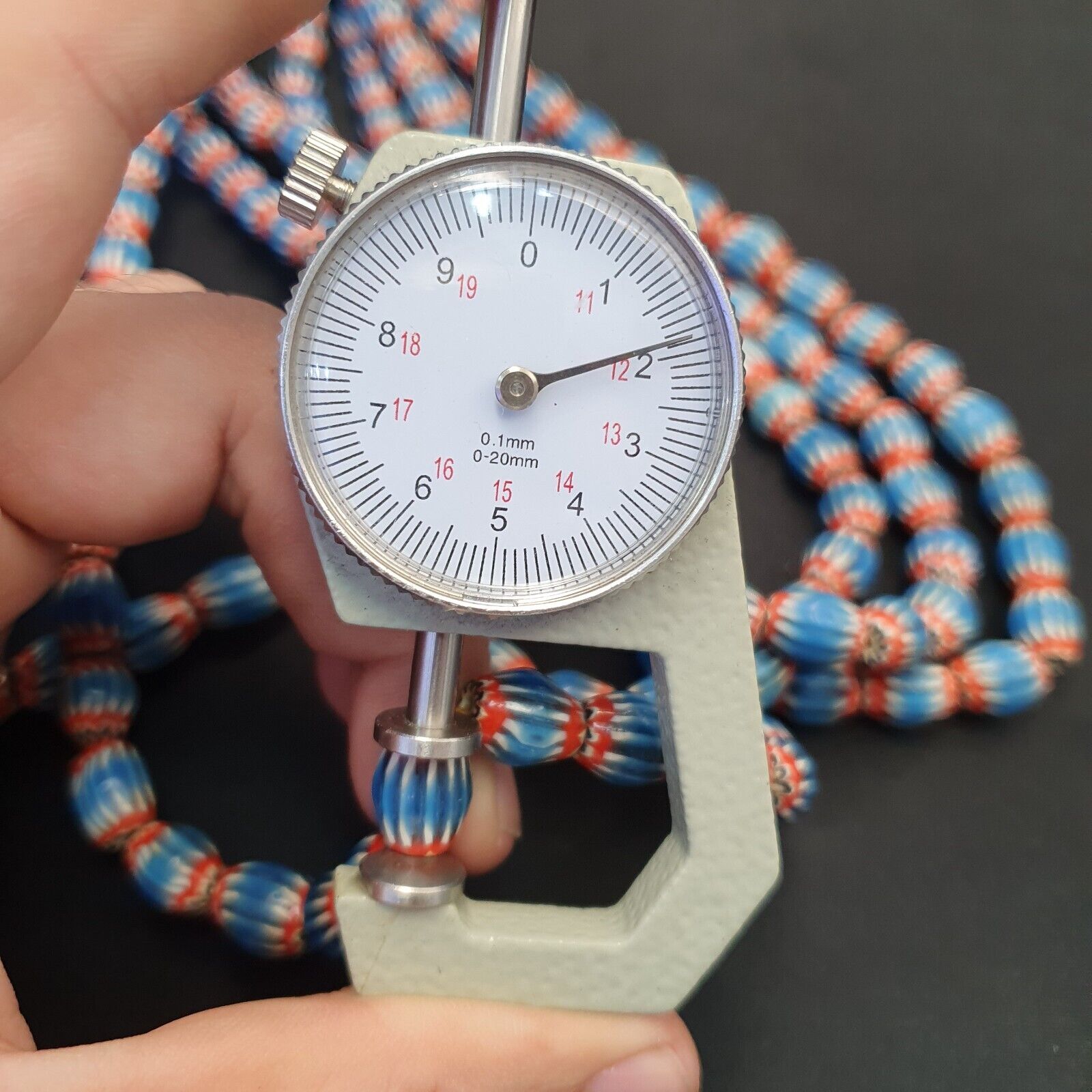 Vintage Venetian African Style Blue Glass Chevron 10mmx12mm Beads Long Strand