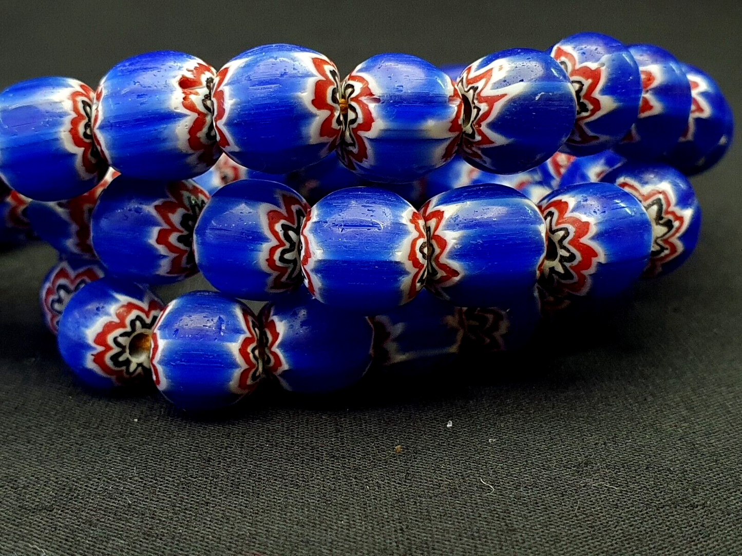 Vintage Venetian Trade Style beads Old multi Glass Chevron Beads Strand 9mm