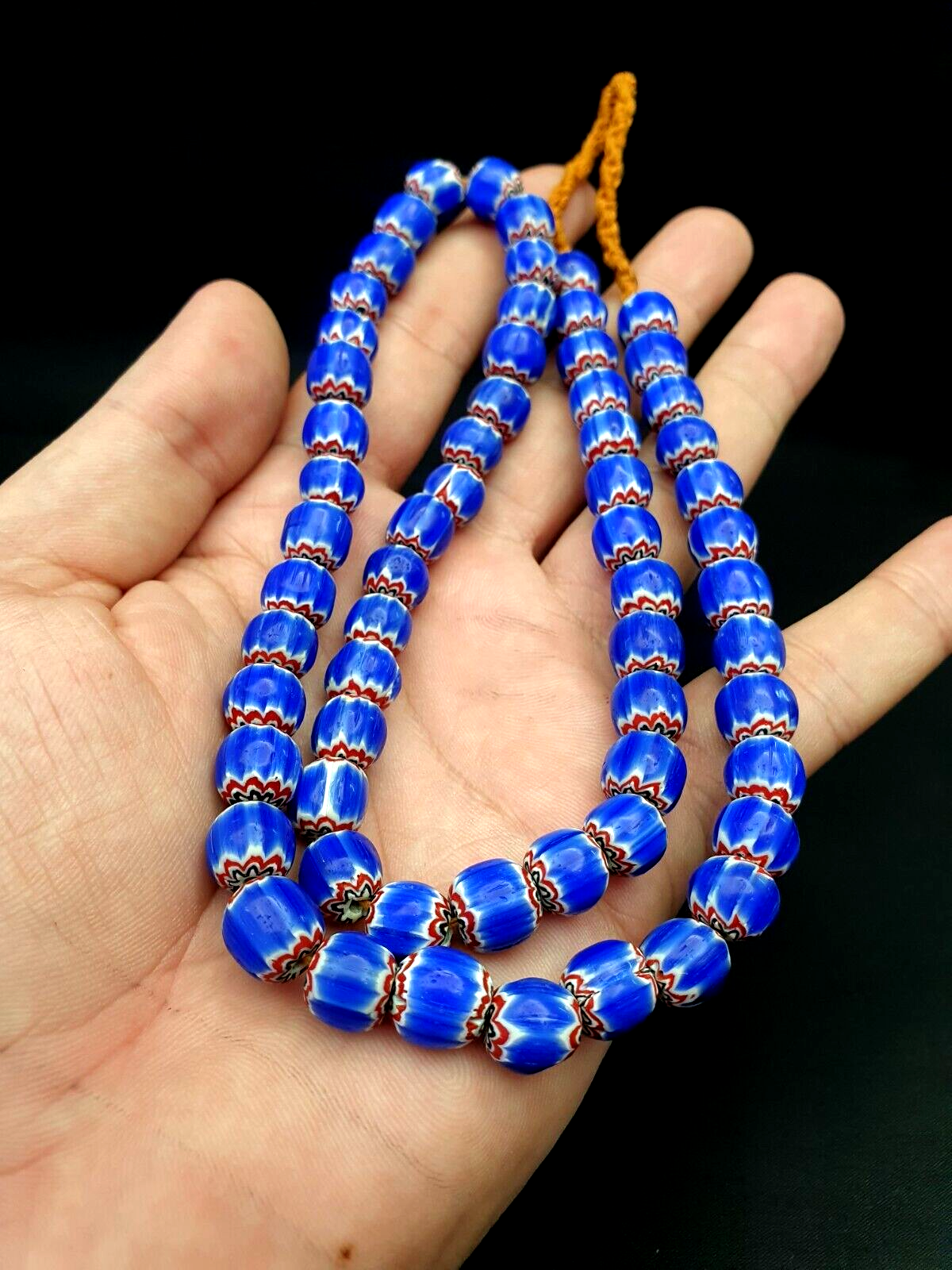 Vintage Venetian Trade Style beads Old multi Glass Chevron Beads Strand 9mm