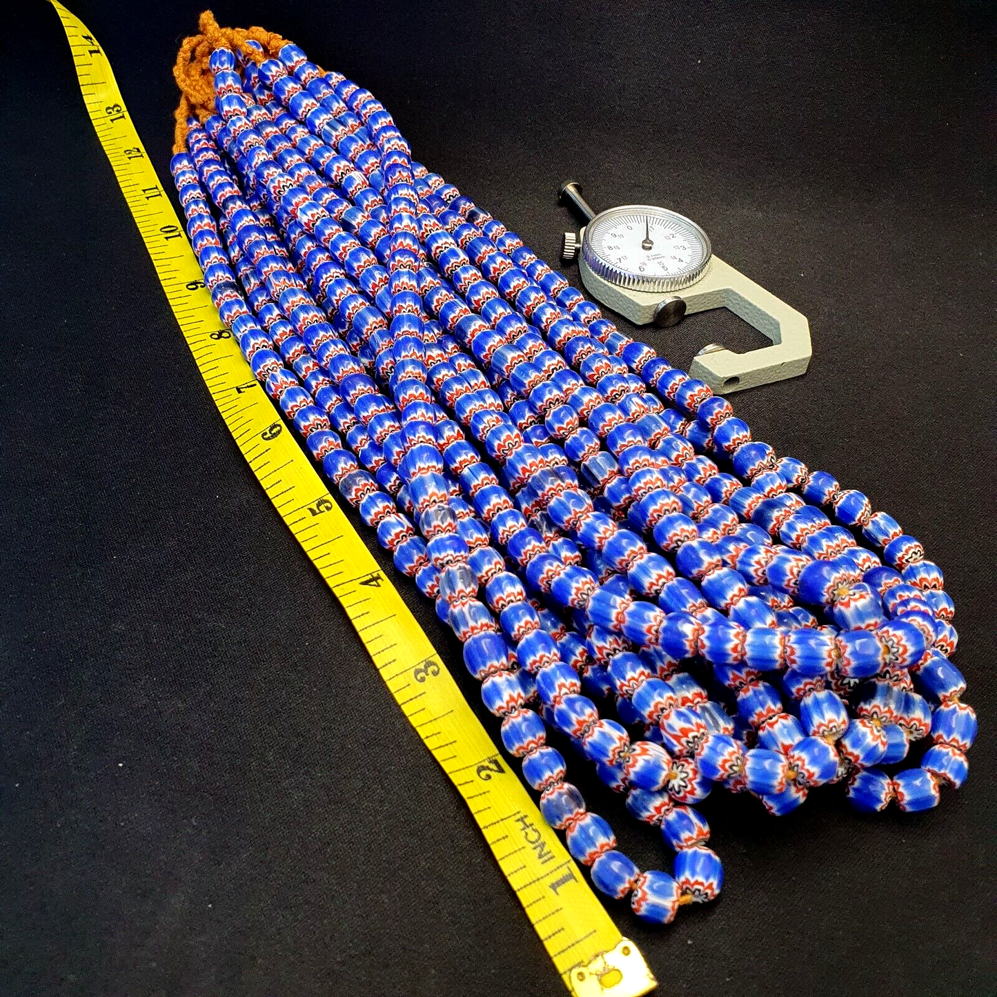 Vintage Venetian Trade Style beads Old multi Glass Chevron Beads Strand 9mm