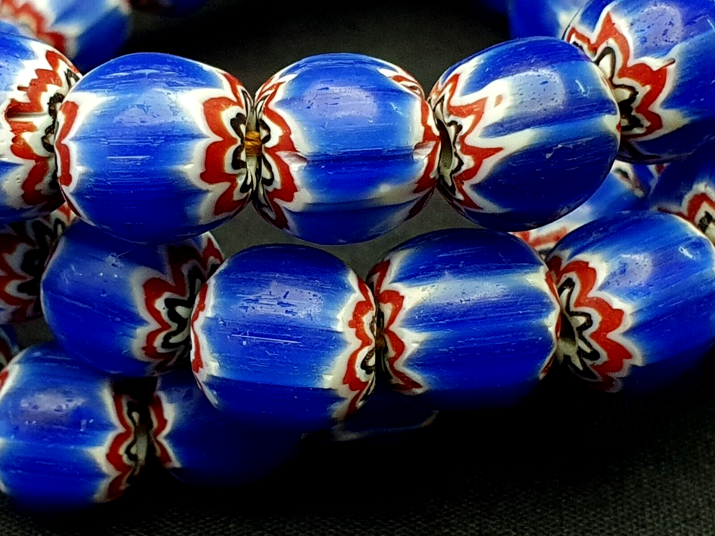 Vintage Venetian Trade Style beads Old multi Glass Chevron Beads Strand 9mm