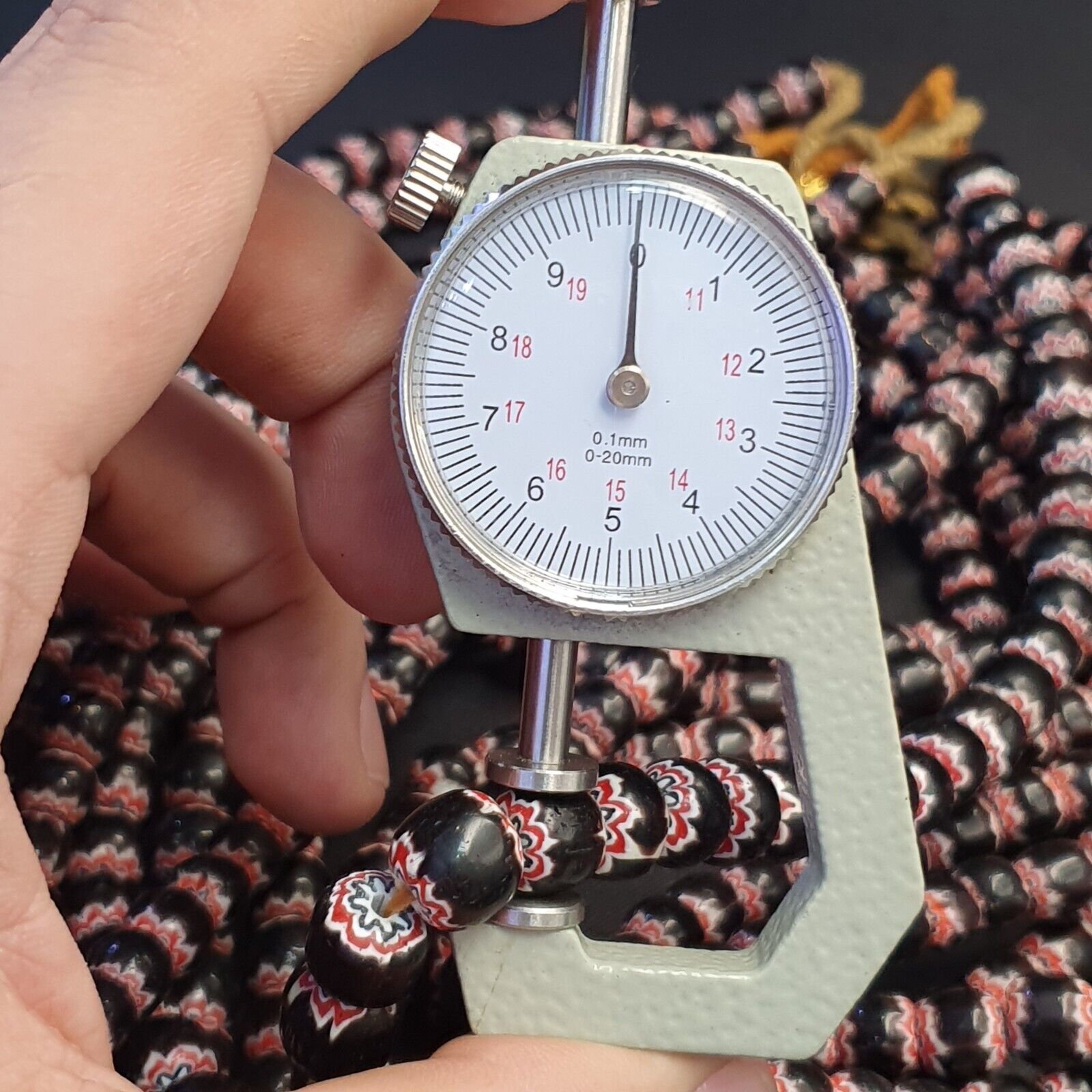 Vintage Venetian Style beads Old African black Chevron Beads 9-9.5mm Long Strand