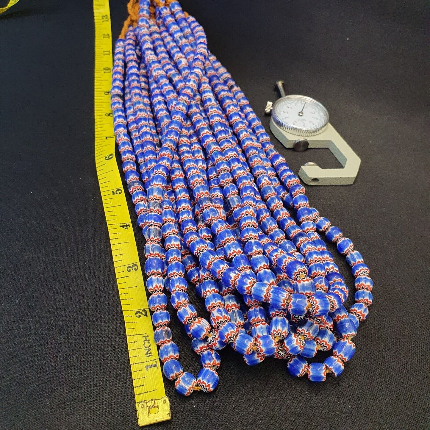 Vintage Venetian Trade Style beads Old multi Glass Chevron Beads Strand 9mm