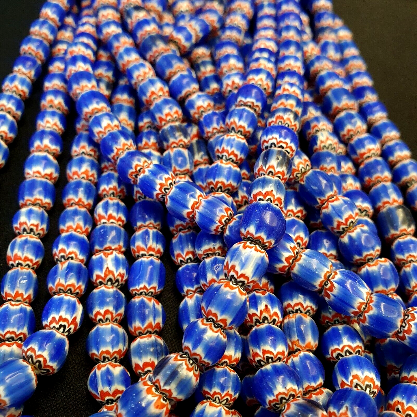 Vintage Venetian Trade Style beads Old multi Glass Chevron Beads Strand 9mm