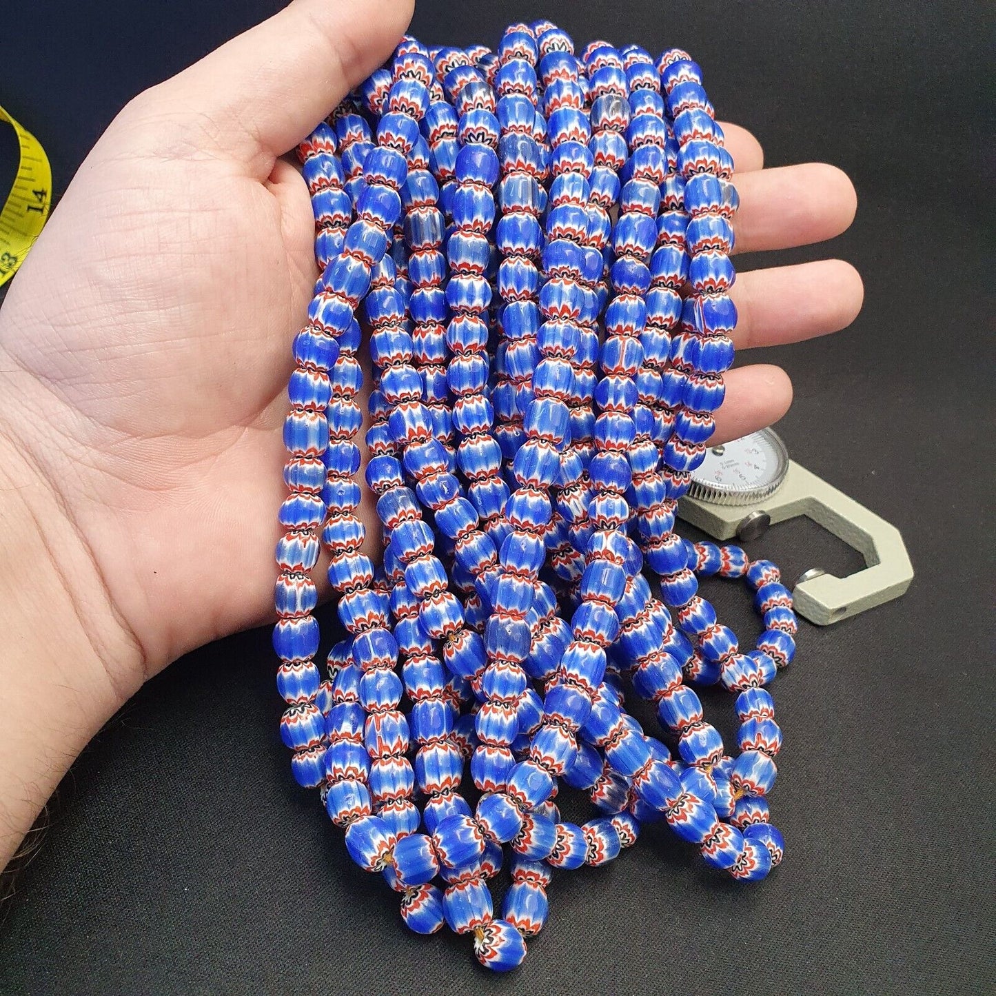 Vintage Venetian Trade Style beads Old multi Glass Chevron Beads Strand 9mm