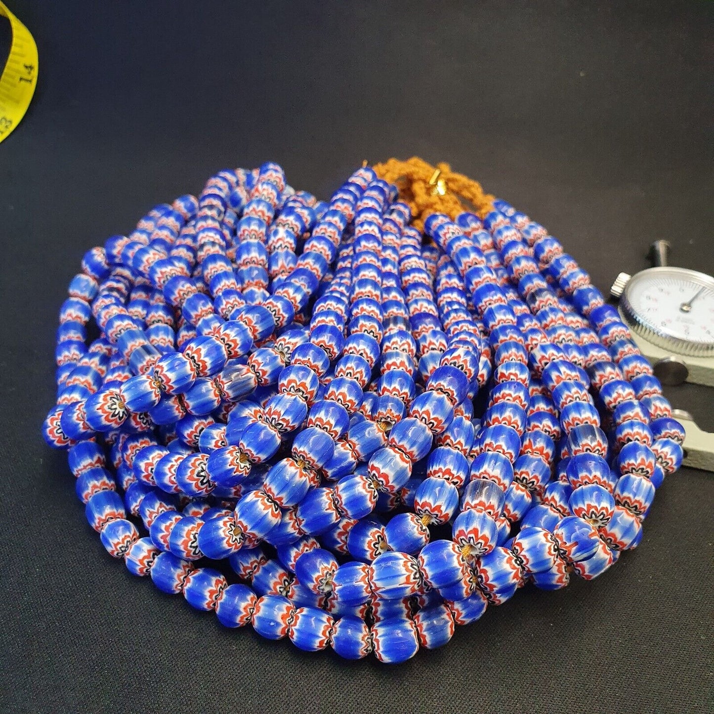 Vintage Venetian Trade Style beads Old multi Glass Chevron Beads Strand 9mm