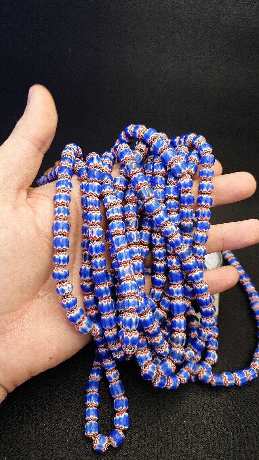 Vintage Venetian Trade Style beads Old multi Glass Chevron Beads Strand 9mm