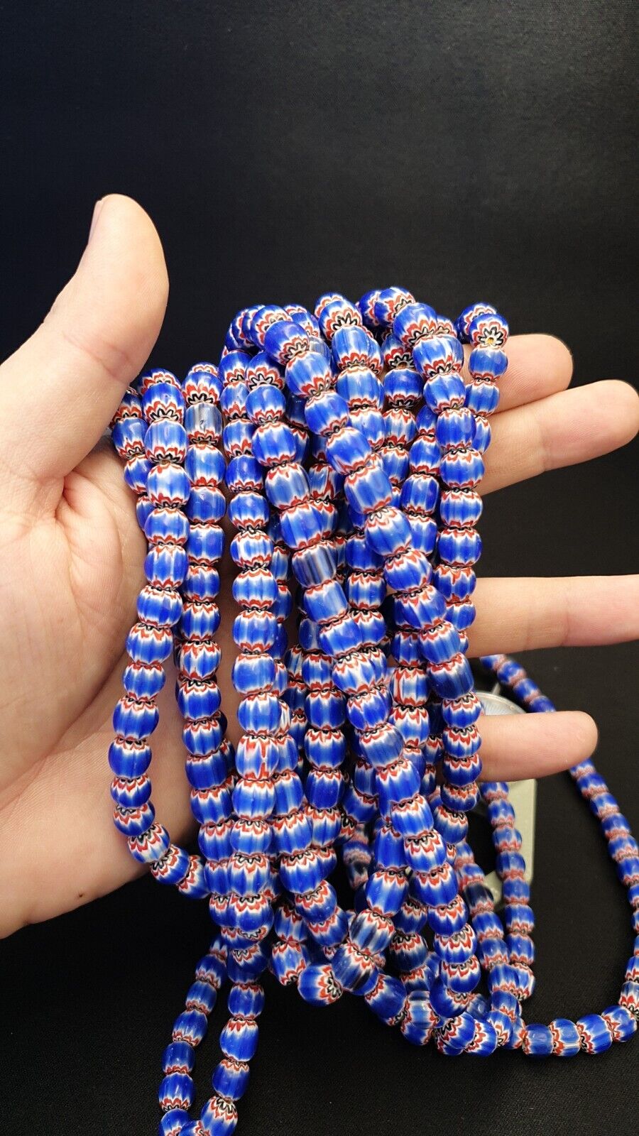 Vintage Venetian Trade Style beads Old multi Glass Chevron Beads Strand 9mm