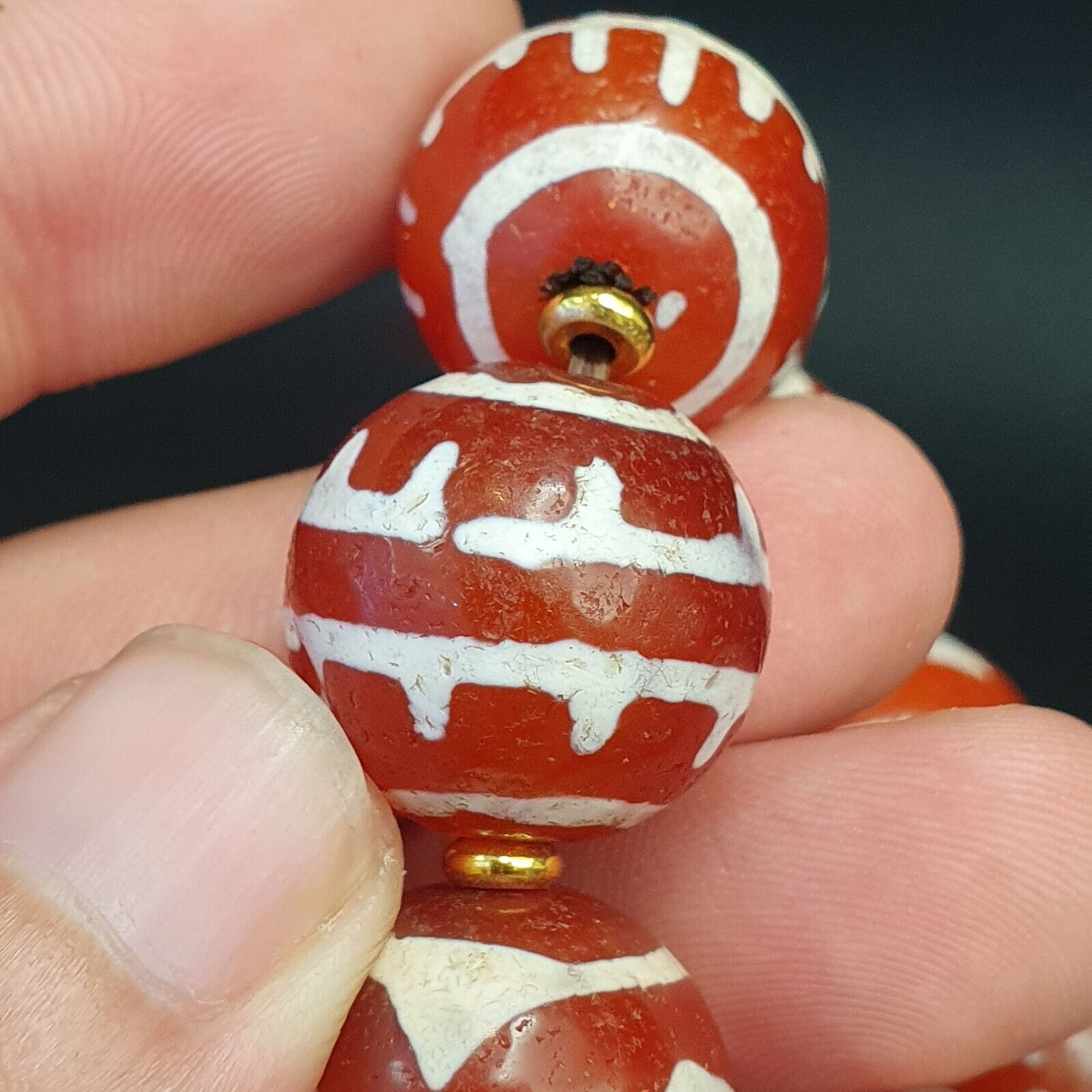 HIMALAYAN Indo Tibetan Central Asian Etched Agate Decorated Carnelian beads
