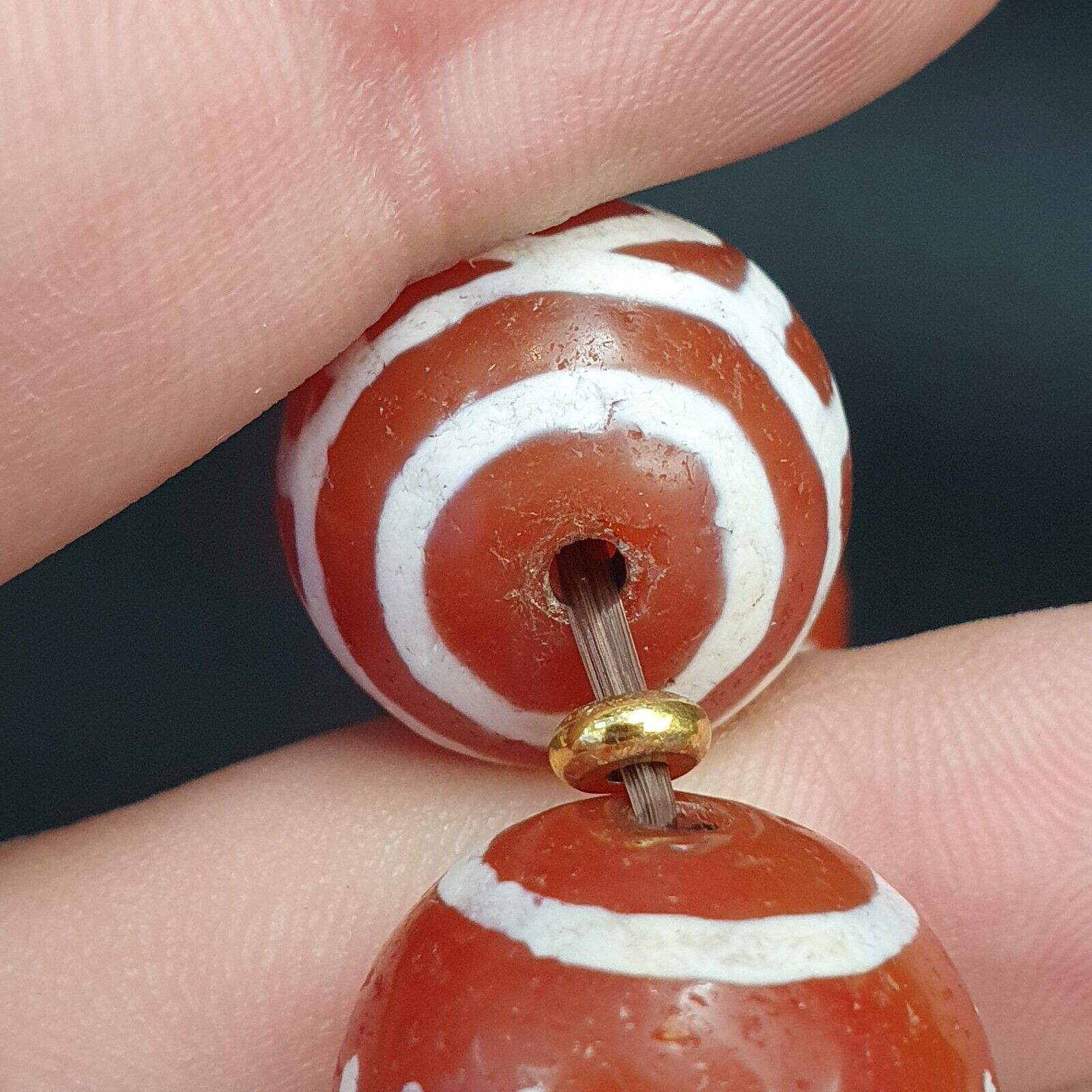 HIMALAYAN Indo Tibetan Central Asian Etched Agate Decorated Carnelian beads
