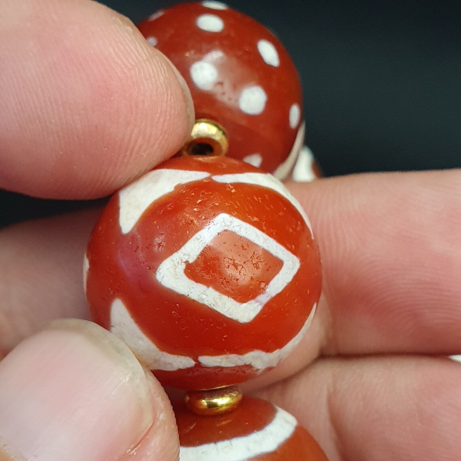HIMALAYAN Indo Tibetan Central Asian Etched Agate Decorated Carnelian beads