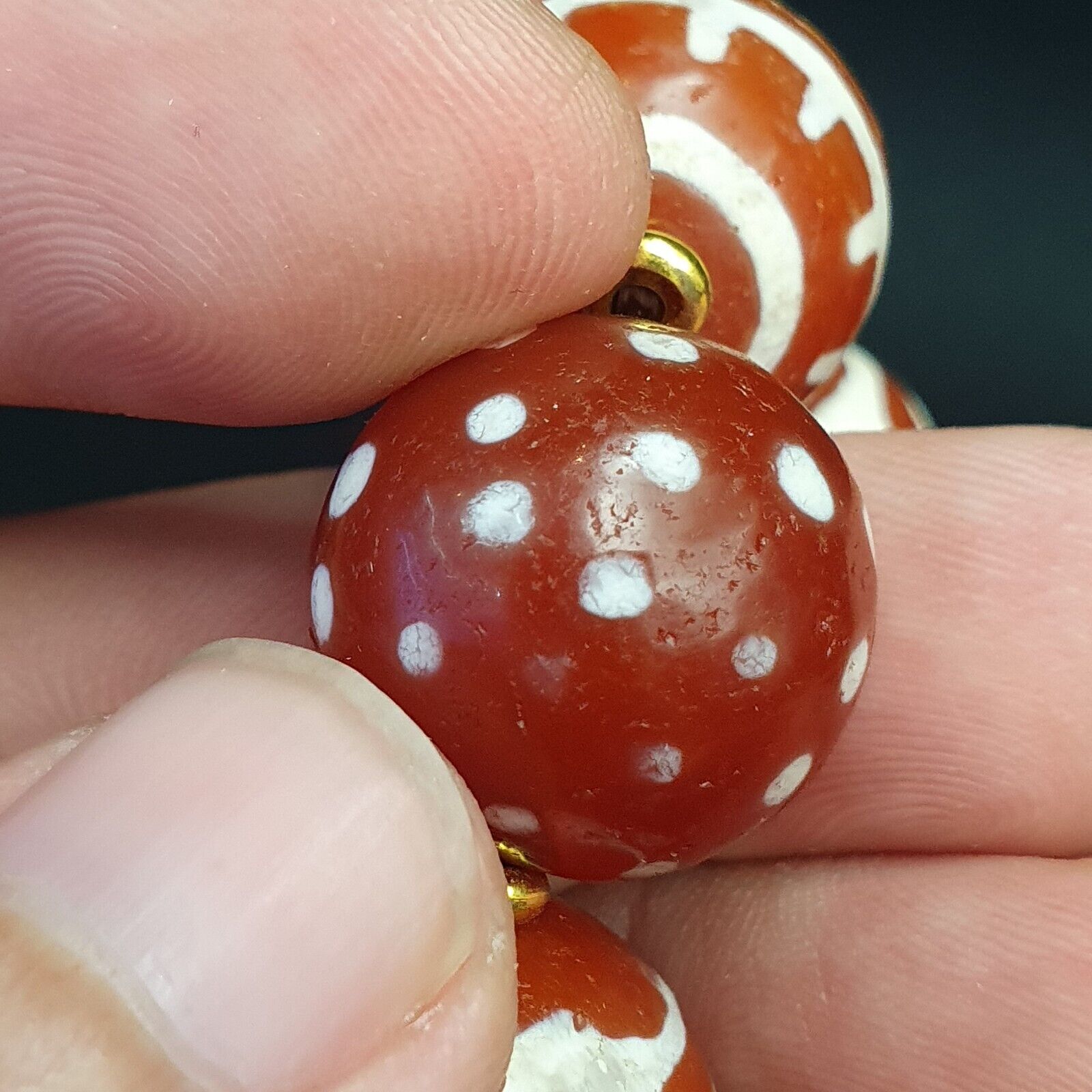 HIMALAYAN Indo Tibetan Central Asian Etched Agate Decorated Carnelian beads