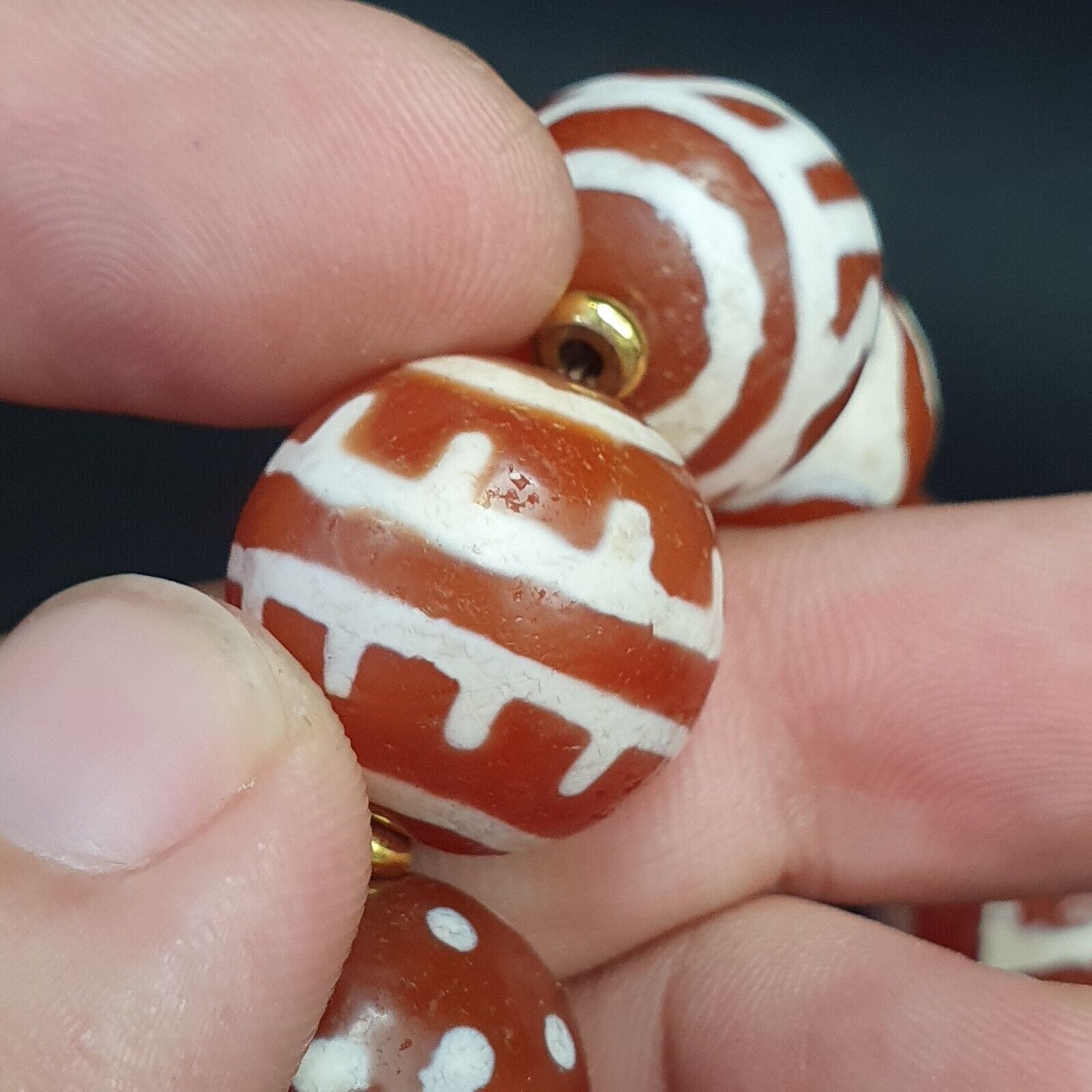 HIMALAYAN Indo Tibetan Central Asian Etched Agate Decorated Carnelian beads