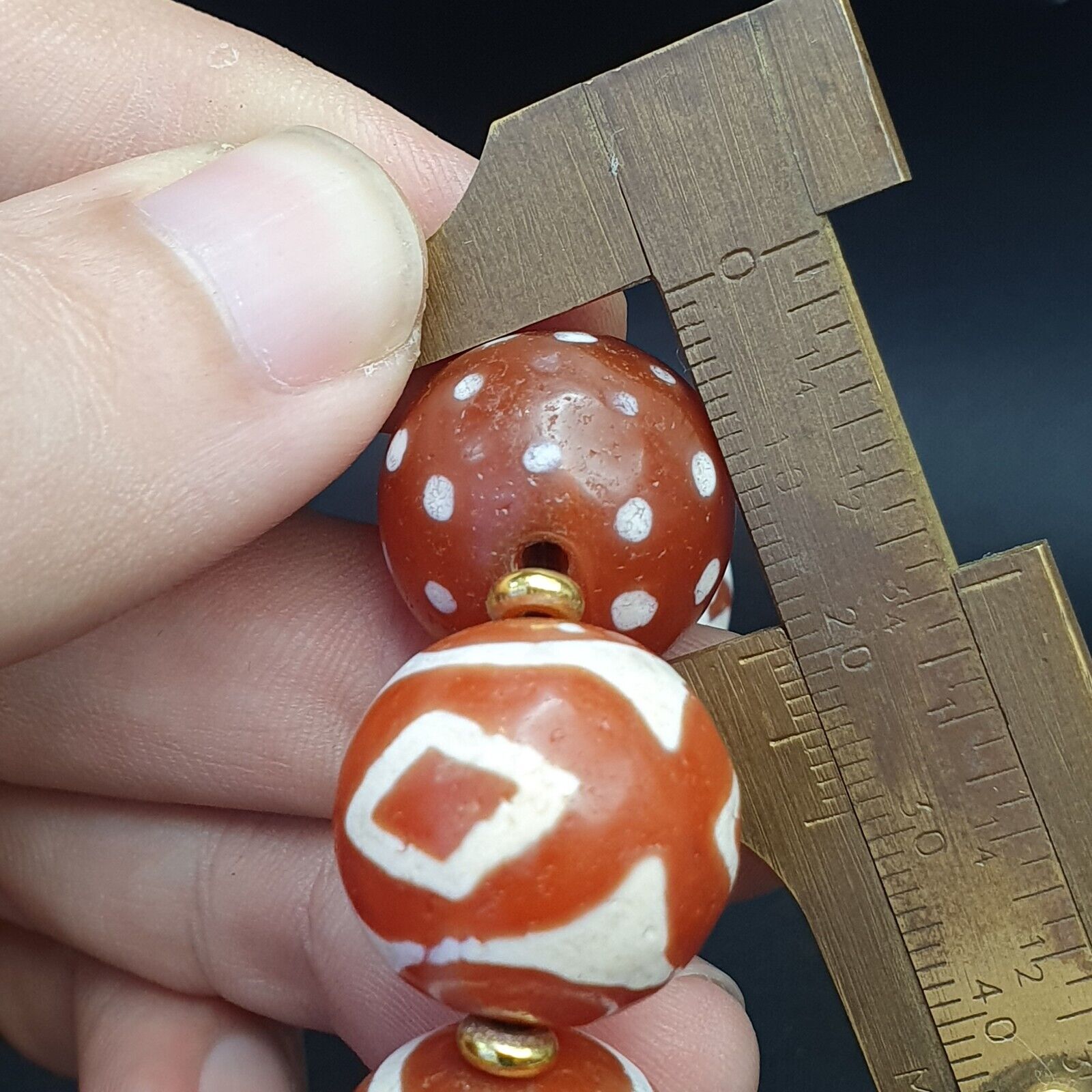 HIMALAYAN Indo Tibetan Central Asian Etched Agate Decorated Carnelian beads