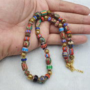 East Oasis Vintage Tibetan Nepalese Chevron Glass and Gold Plated Brass Necklace