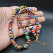 East Oasis Vintage Tibetan Nepalese Chevron Glass and Gold Plated Brass Necklace