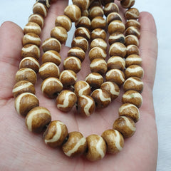 Old Tibetan Chinese Carved Necklace Tribal Decorated Beads 12mm Beaded Strand