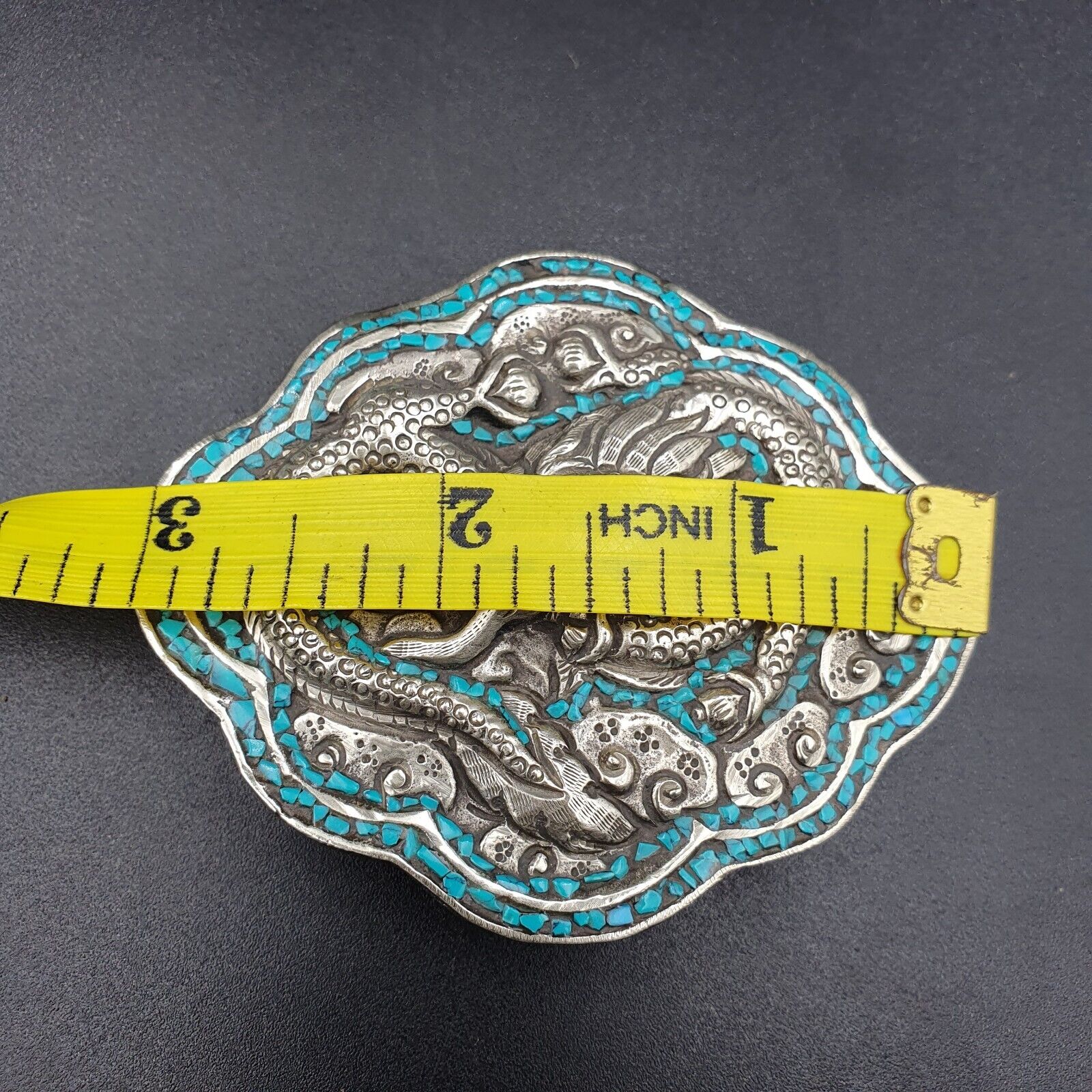 BIG MEN'S VINTAGE Natural Turquoise Silver Gild Belt buckle