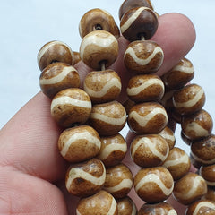 Old Tibetan Chinese Carved Necklace Tribal Decorated Beads 12mm Beaded Strand