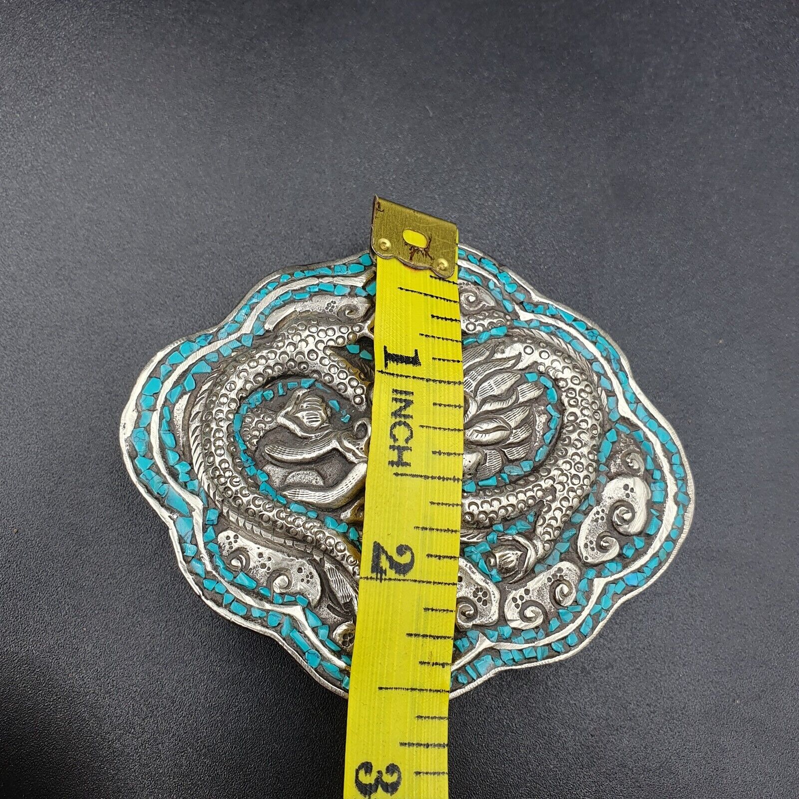 BIG MEN'S VINTAGE Natural Turquoise Silver Gild Belt buckle